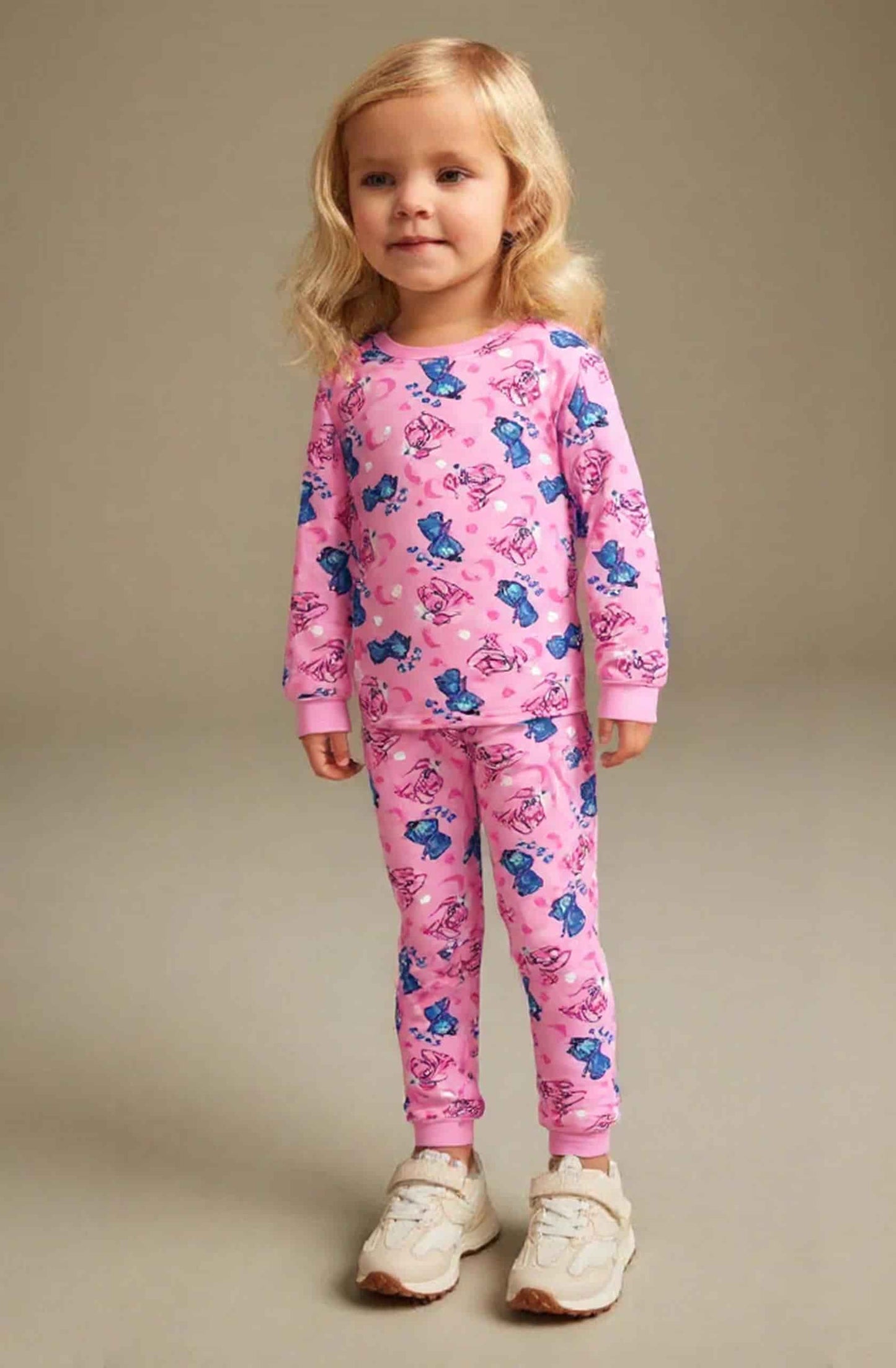 Lilo Stitch Girl Cotton Fleece Pajamas Set- Pink