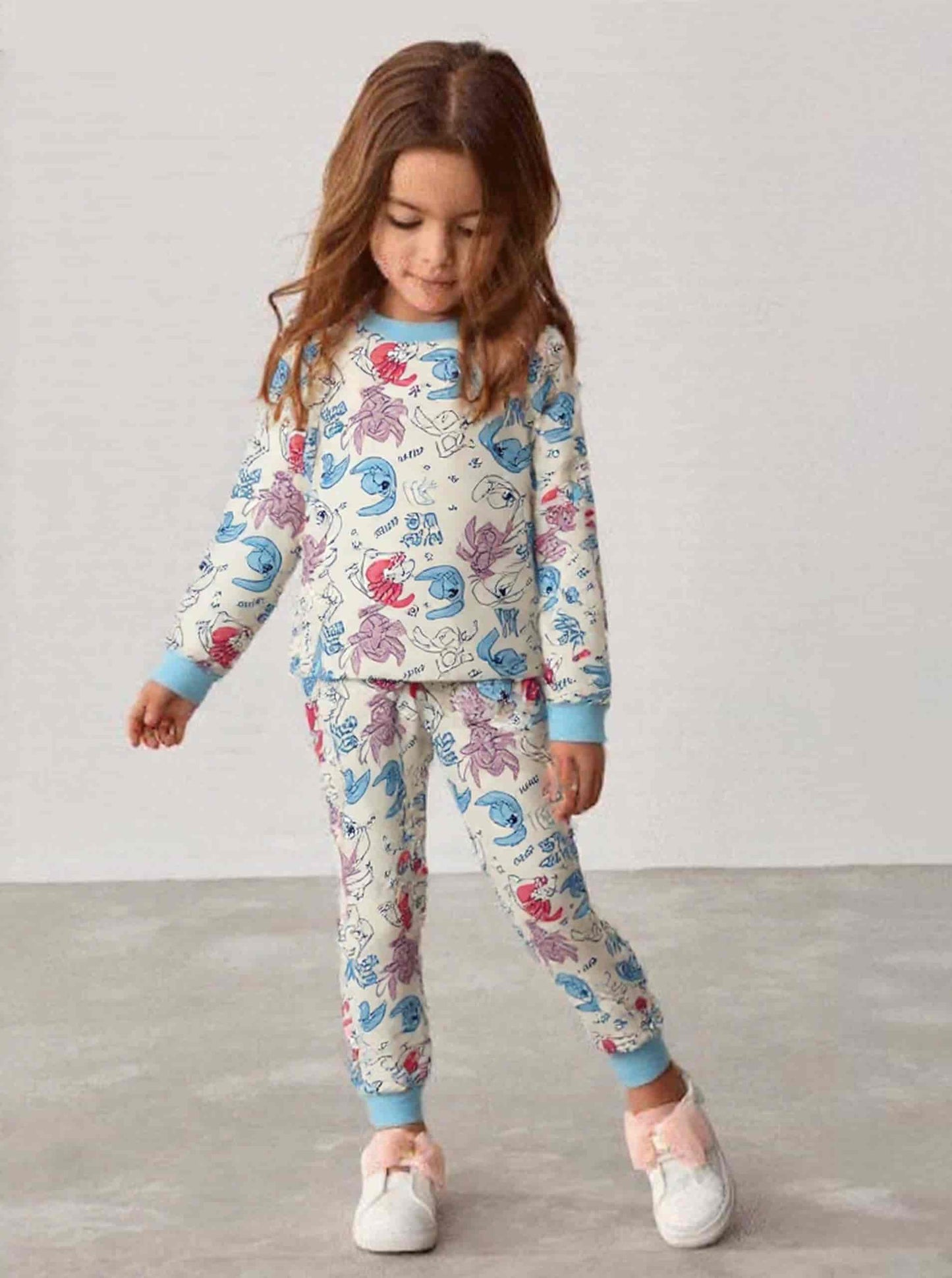Stich Girl Cotton Fleece Pajamas Set- White