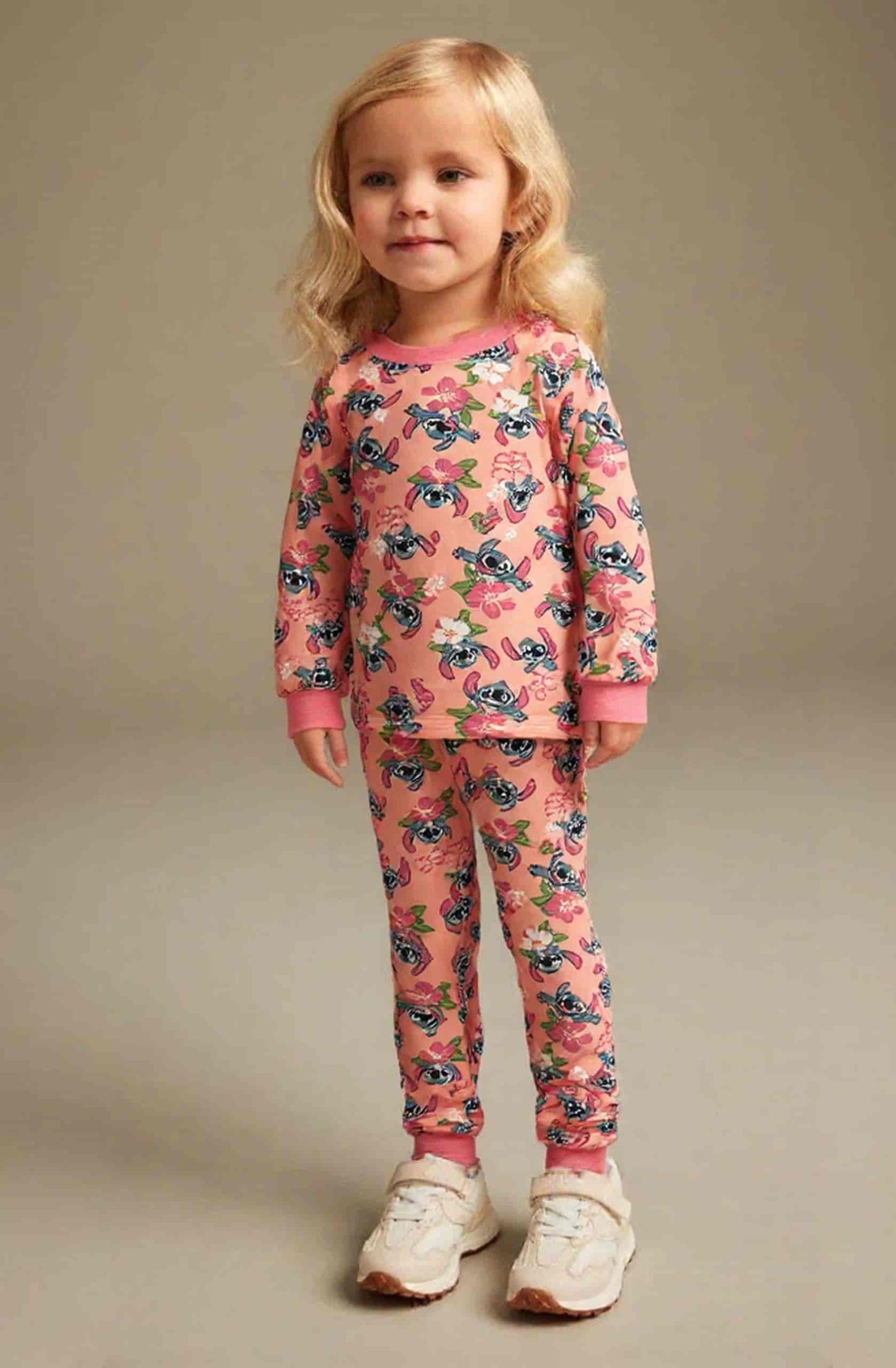 Stich Girl Cotton Fleece Pajamas Set- Peach