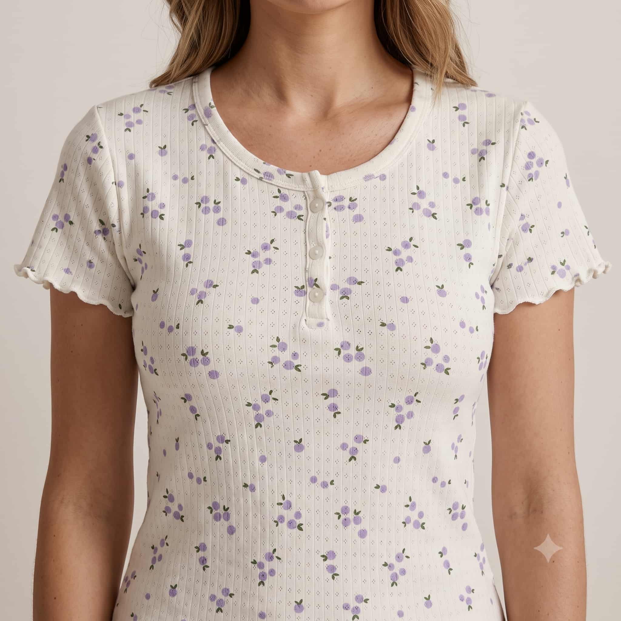 Lavender Bliss Women Half Sleeves Pajama Set - White