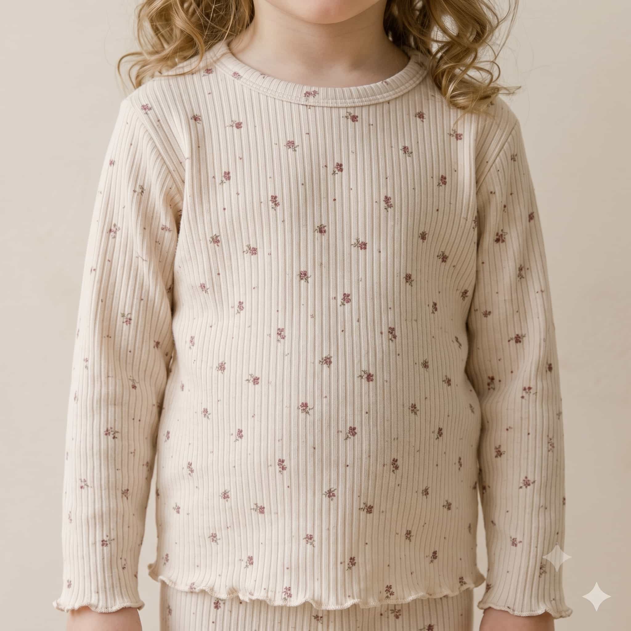 Botanical Whisper Girls Full Sleeves Pajama Set - Cream