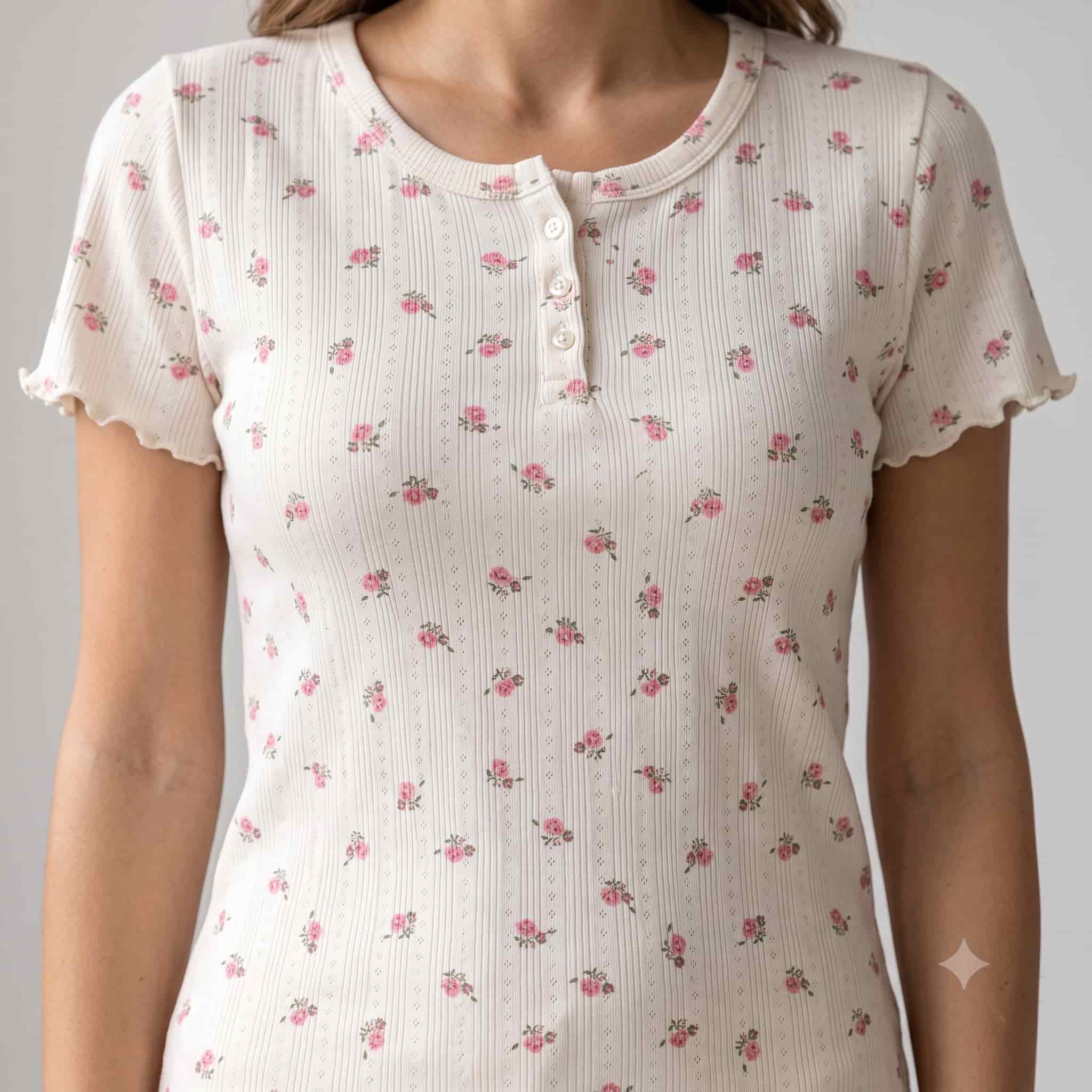 Cozy Bloom Women Half Sleeves Pajama Set - Cream