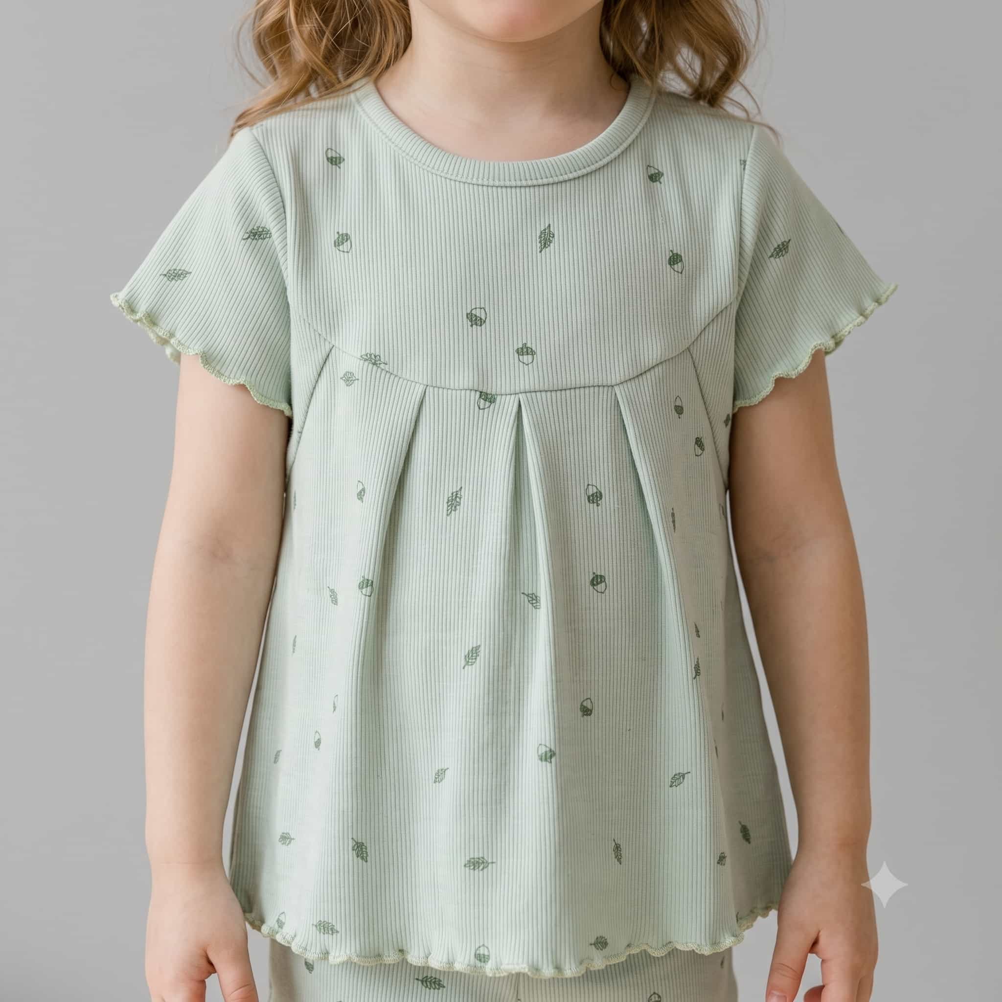 Woodland Charm Girls Short Set - Sage Green