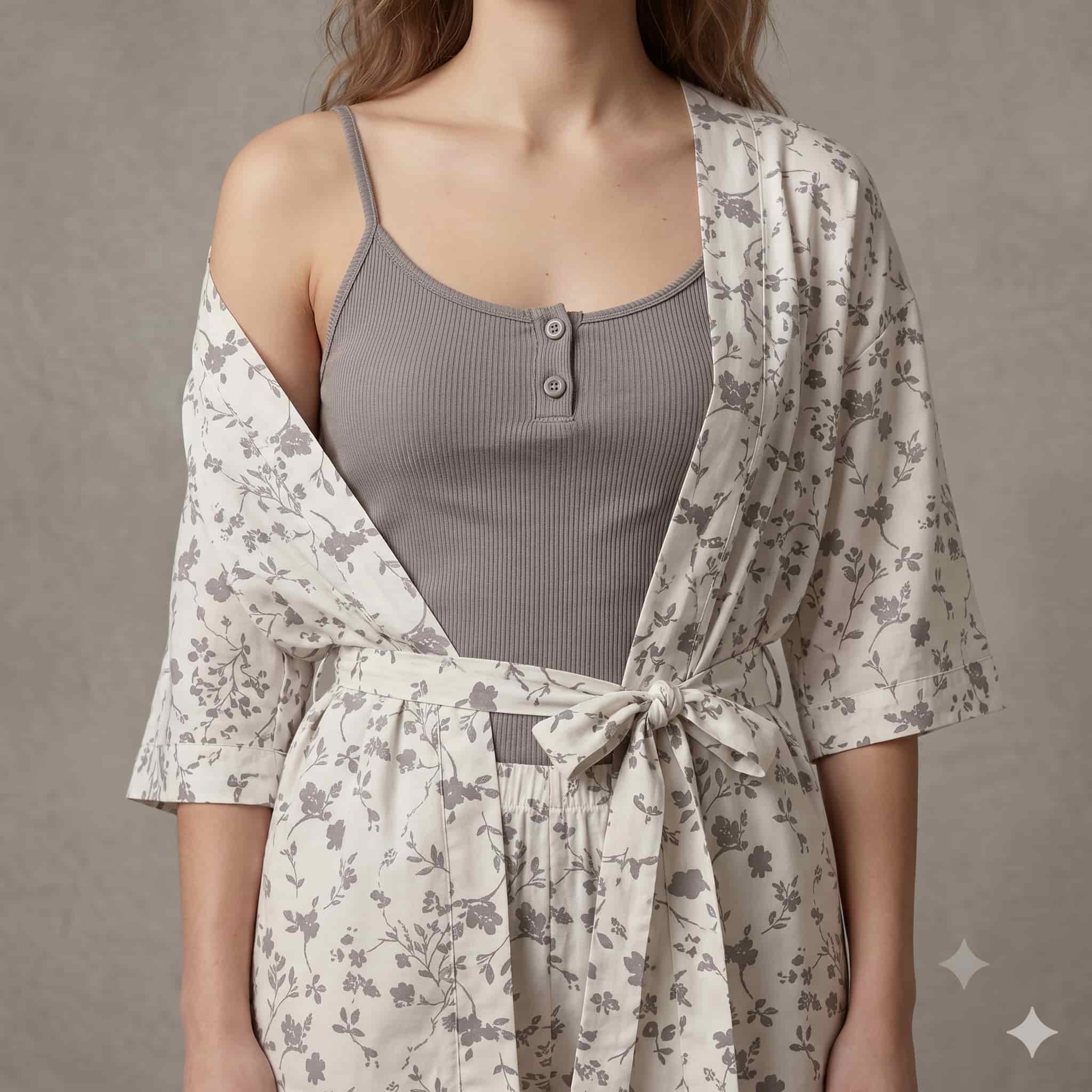 Botanical Breeze Women 3 Pcs Pajama Set - Grey