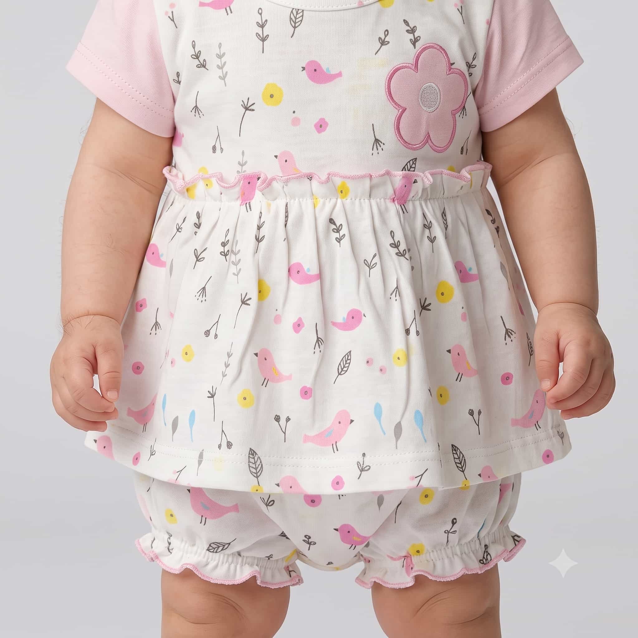 Songbird Blossom Baby Girls Frock Set - White