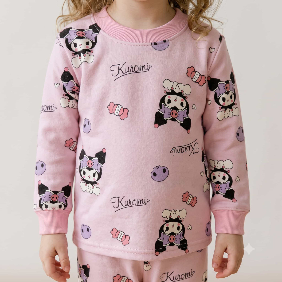 Kuromi Girls Winter Full Sleeves Pajama Set – Pink