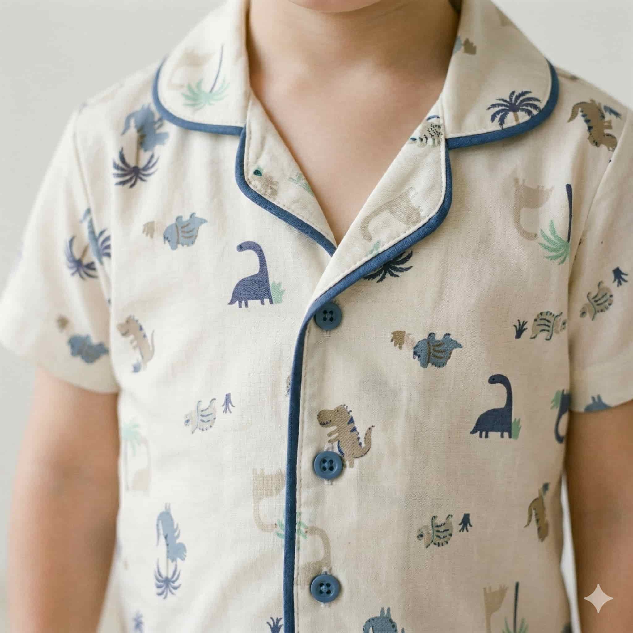 Dino Boys Button Pajama Set - Blue