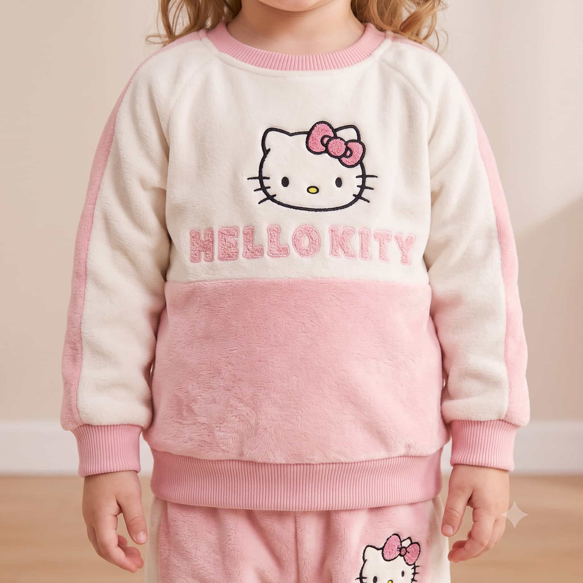 Hello Kitty Baby Girls Winter Full Sleeves Pajama Set – Pink & Cream