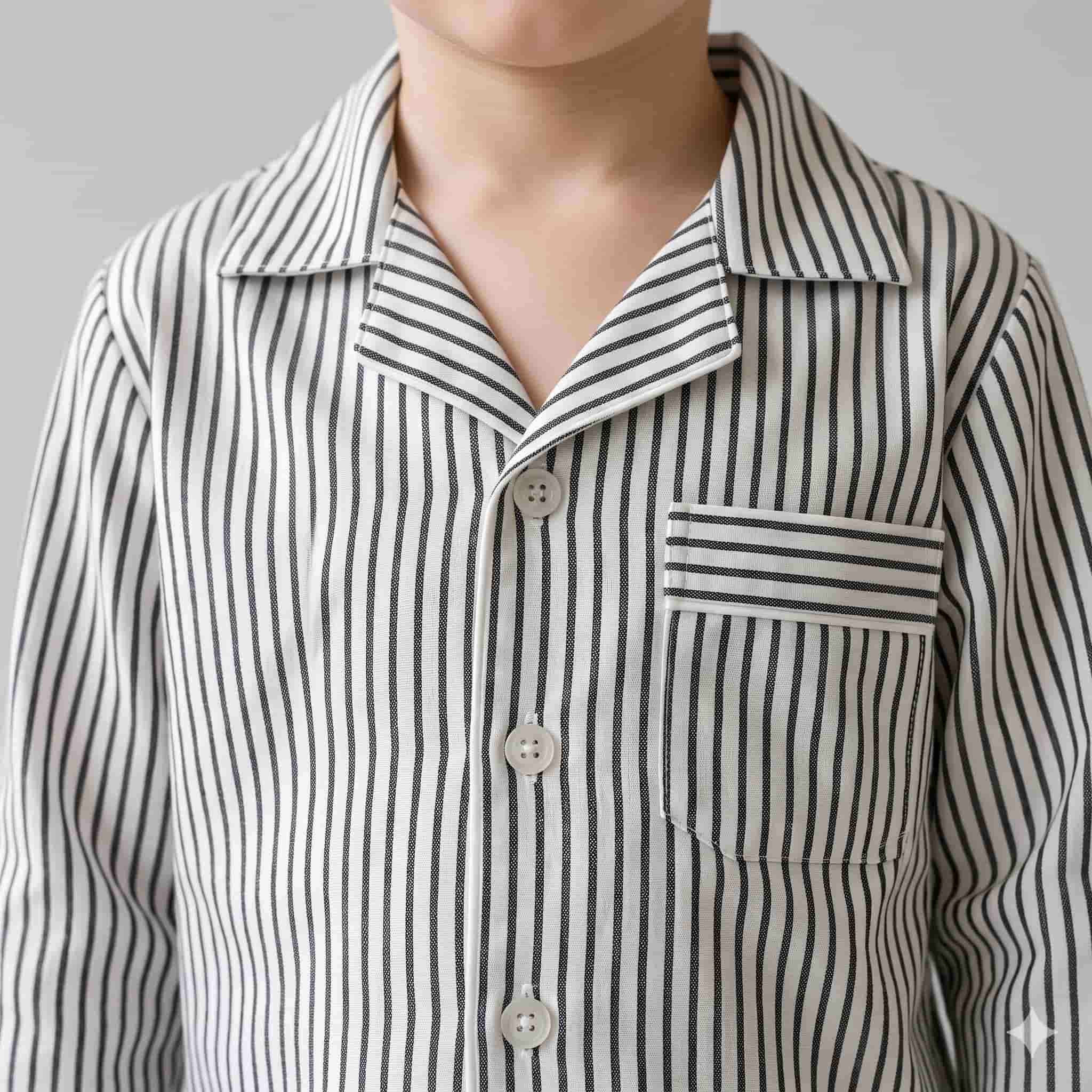 Stripe Haven Boys Full Sleeves Pajama Set – White
