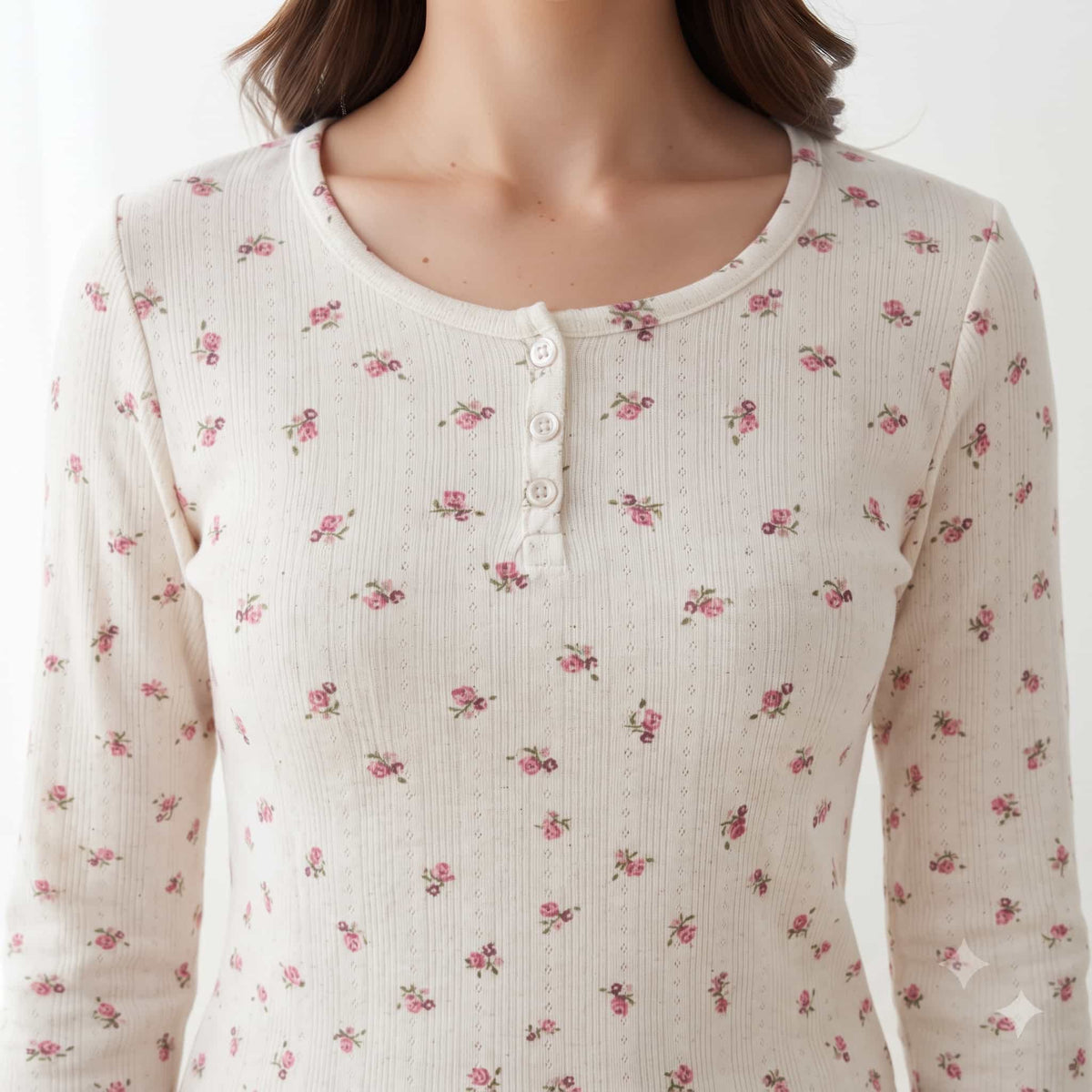 Rosy Bloom Women Full Sleeves Pajama Set – Cream