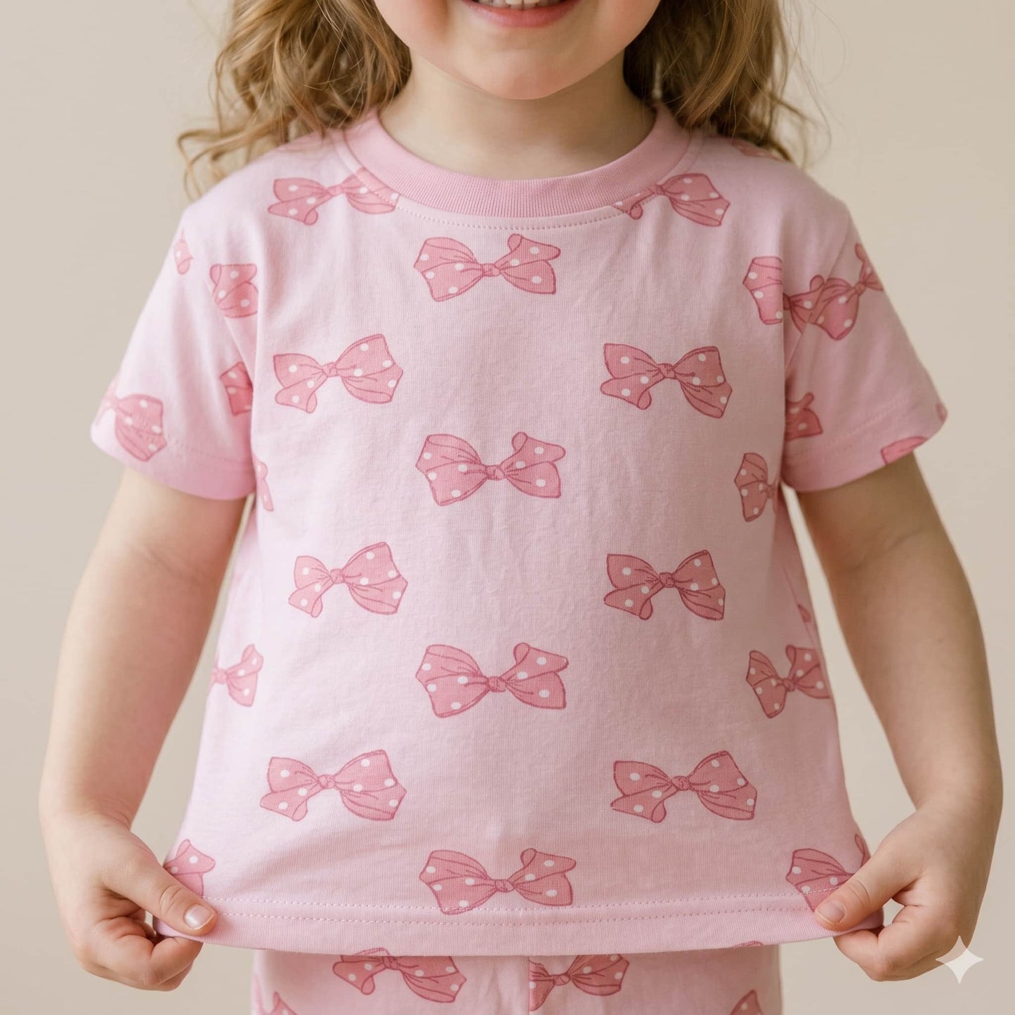 Sweet Bows Girls Half sleeves pajama set - Pink