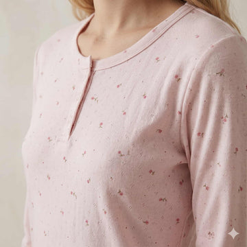 Floral Serenity Women Full Sleeves Pajama Set - Pink
