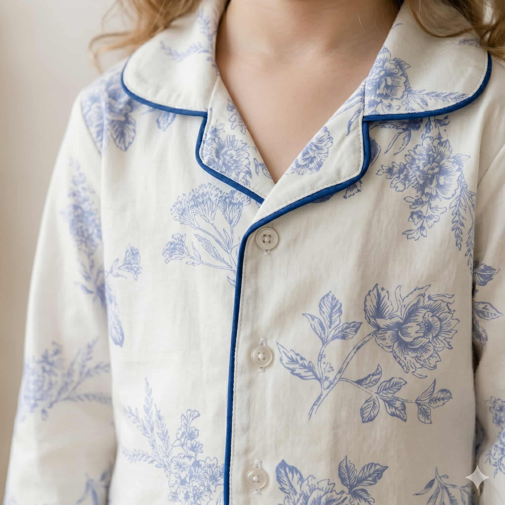 Azure Bloom Girls Full Sleeves Pajama Set - Blue