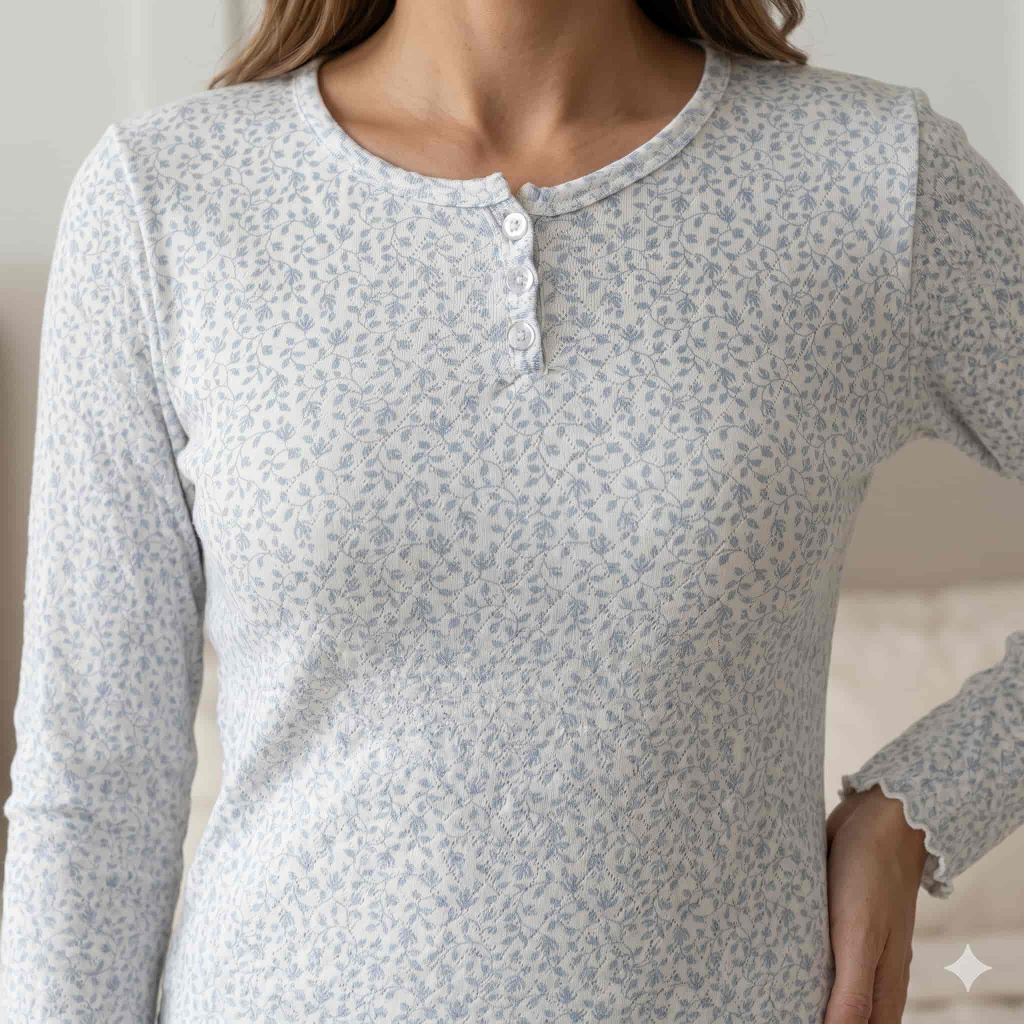 Azure Bloom Women Full Sleeves Pajama Set - Light Blue