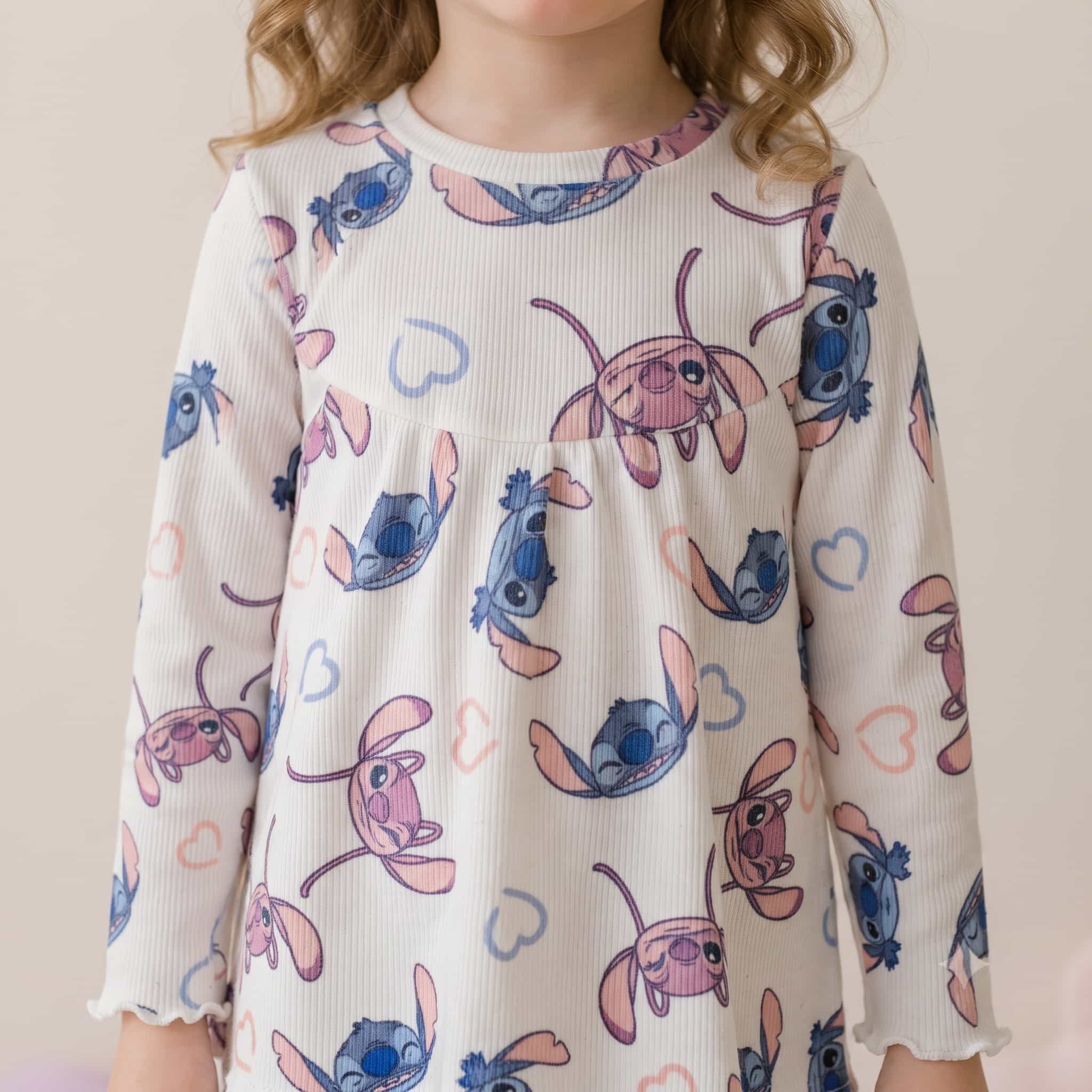 Stitch Girls Full Sleeves Pajama Set - White