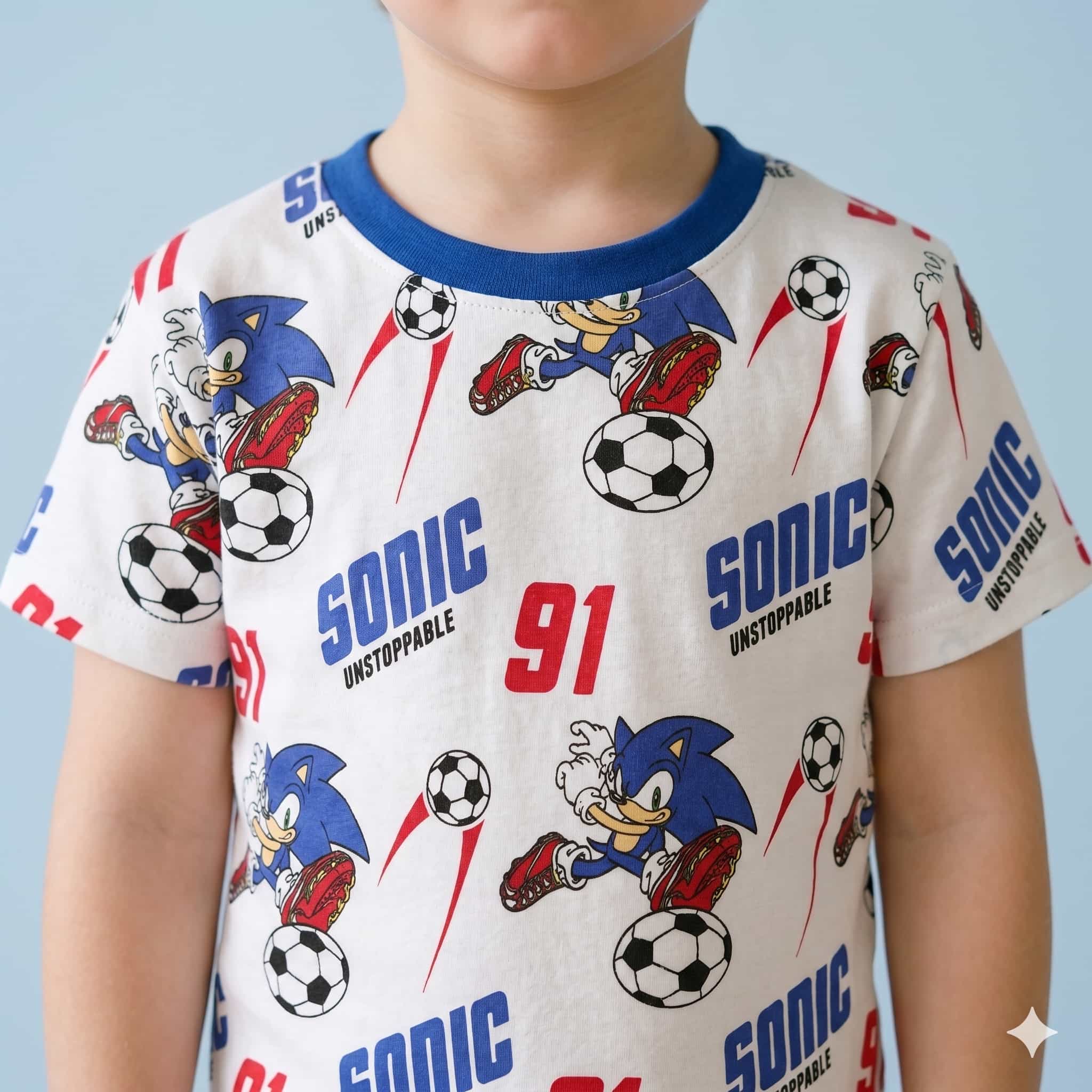 Sonic Soccer Boys Half Sleeves Pajama Set - White