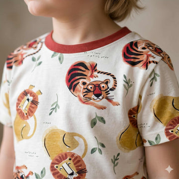 Jungle Joy Boys Half Sleeves Pajama Set - Cream
