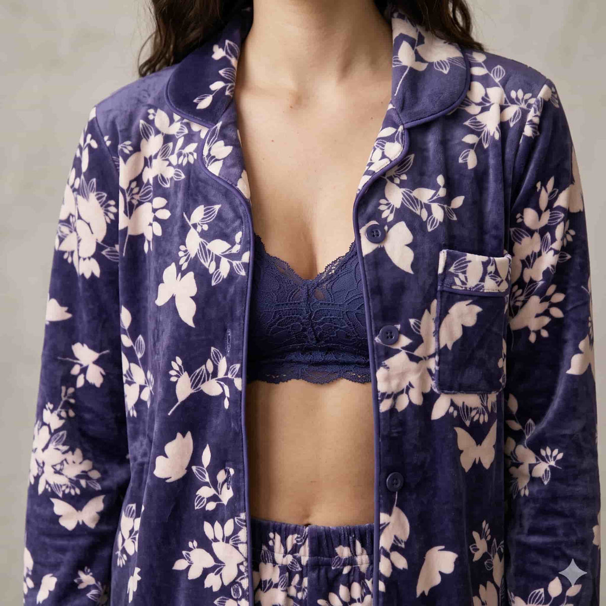 Indigo Flutter Women Winter Full Sleeves Pajama Set - Indigo Blue