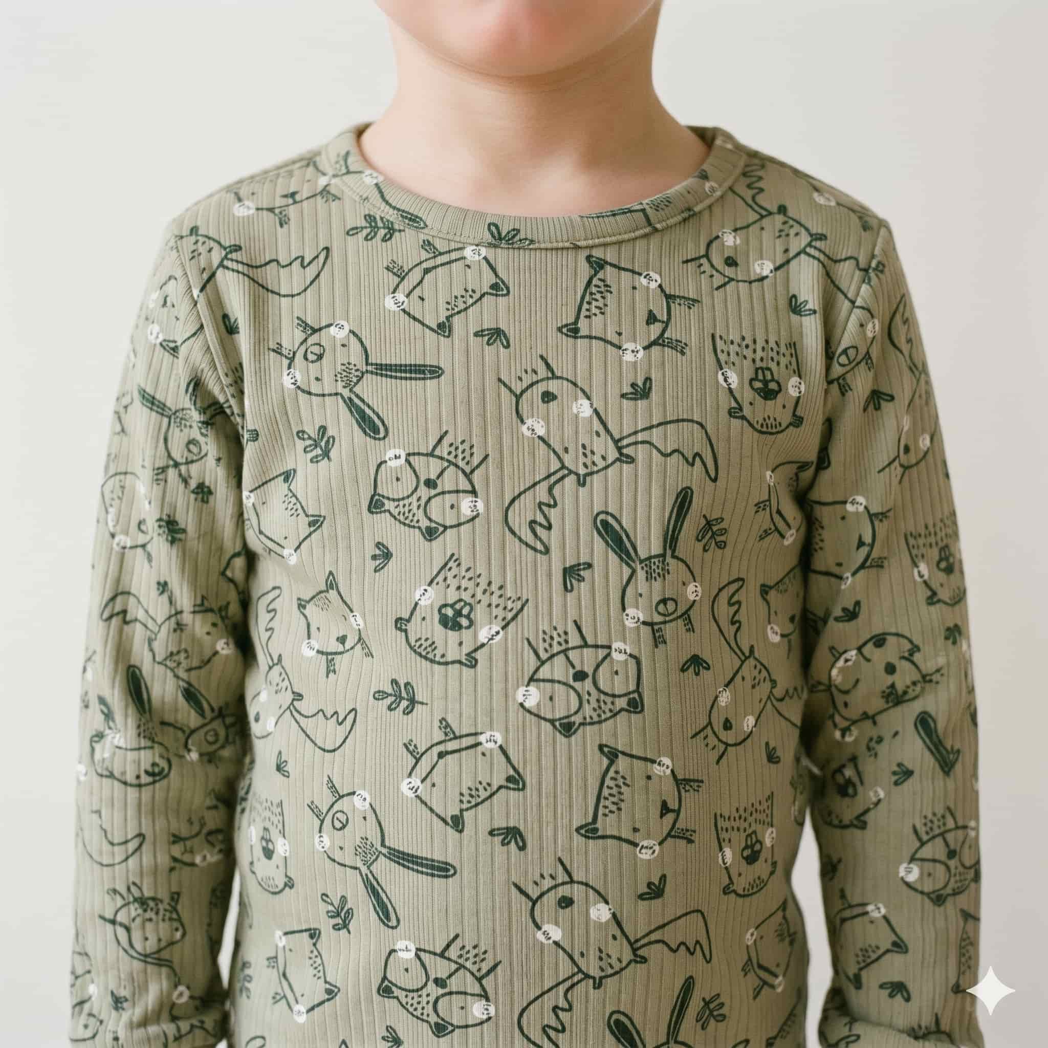 Woodland Whimsy Boys Full Sleeves Pajama Set – Sage Green