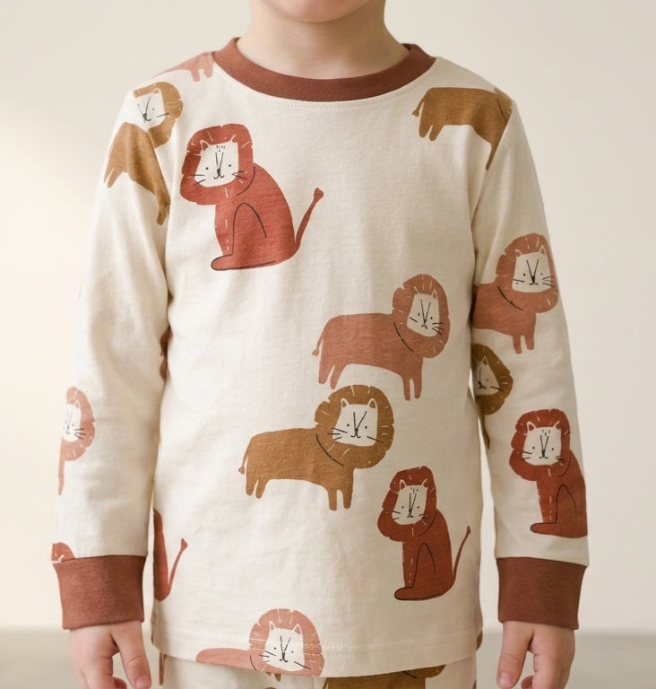 Lion Cub Boys Full Sleeves Pajama Set – Cream