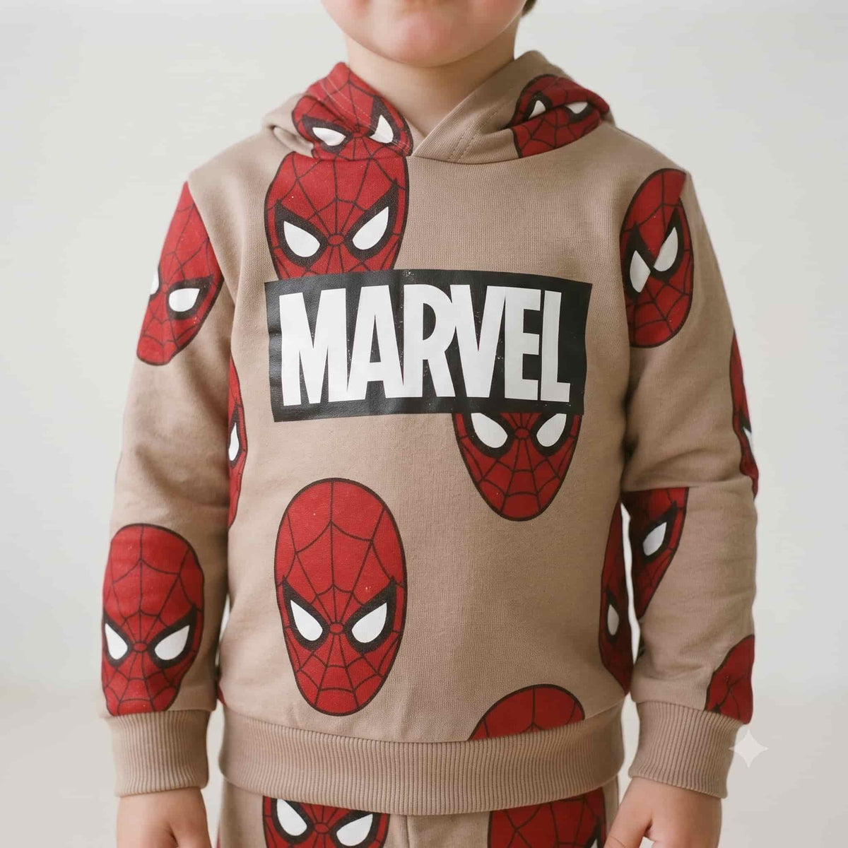 Spider Man Marvel Boys Winter Full Sleeves Pajama Set – Beige