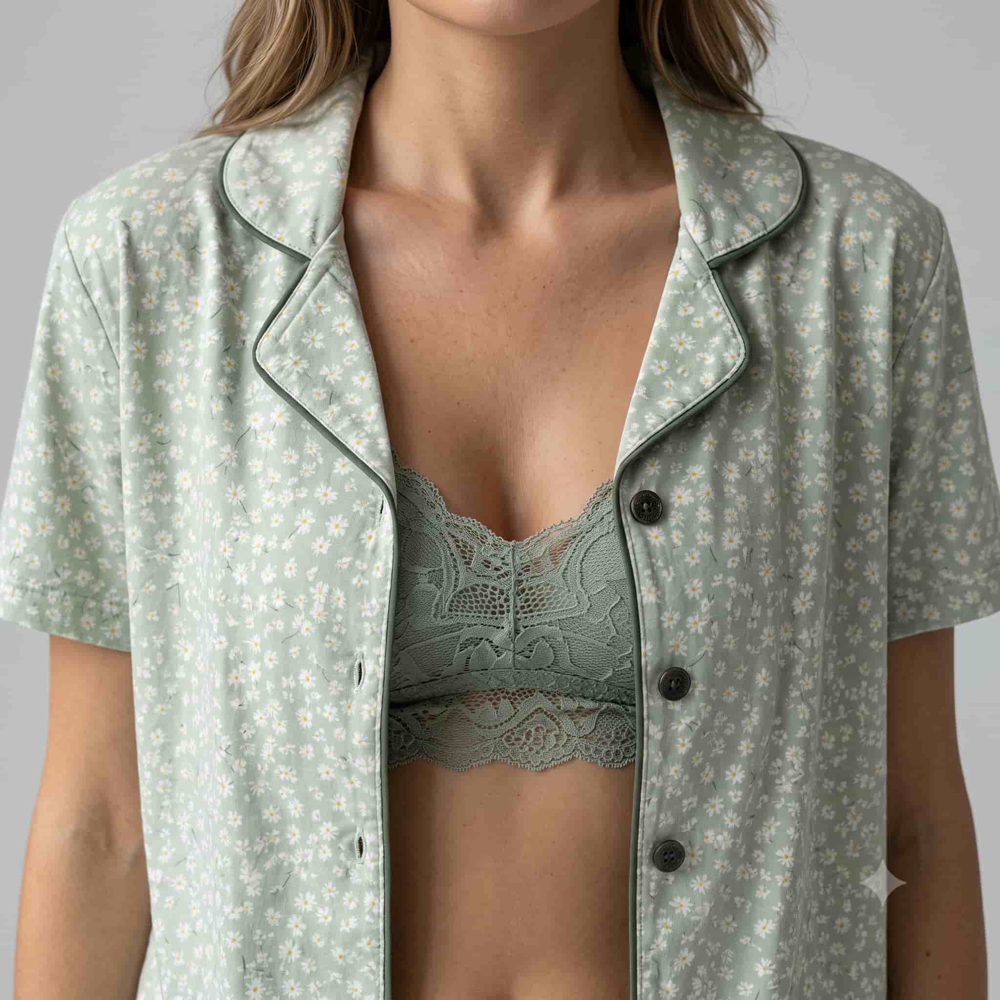 Meadow Dream Women Half Sleeves Pajama Set - Sage Green