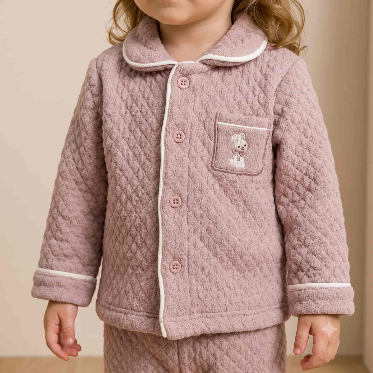 Bunny Snuggles Baby Girls Winter Full Sleeves Pajama Set – Dusty Pink