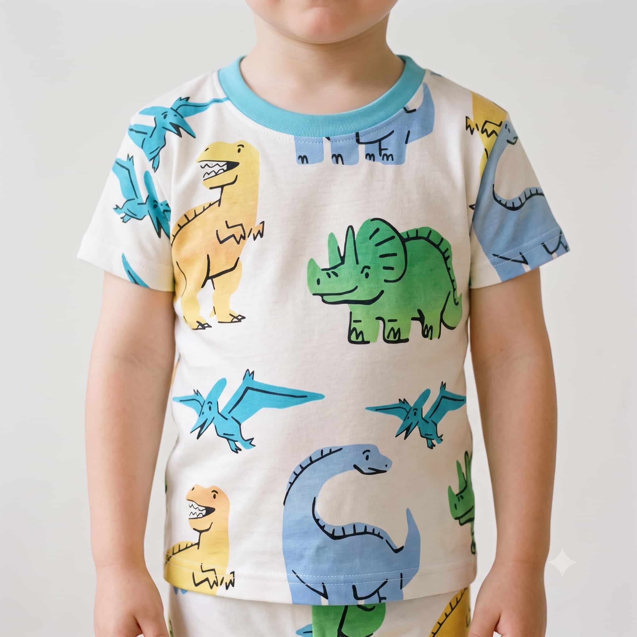Dinosaur Boys Half Sleeves Pajama Set - Cream
