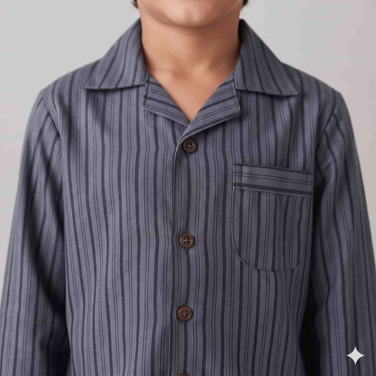 Midnight Stripes Boys Full Sleeves Pajama Set - Slate Blue