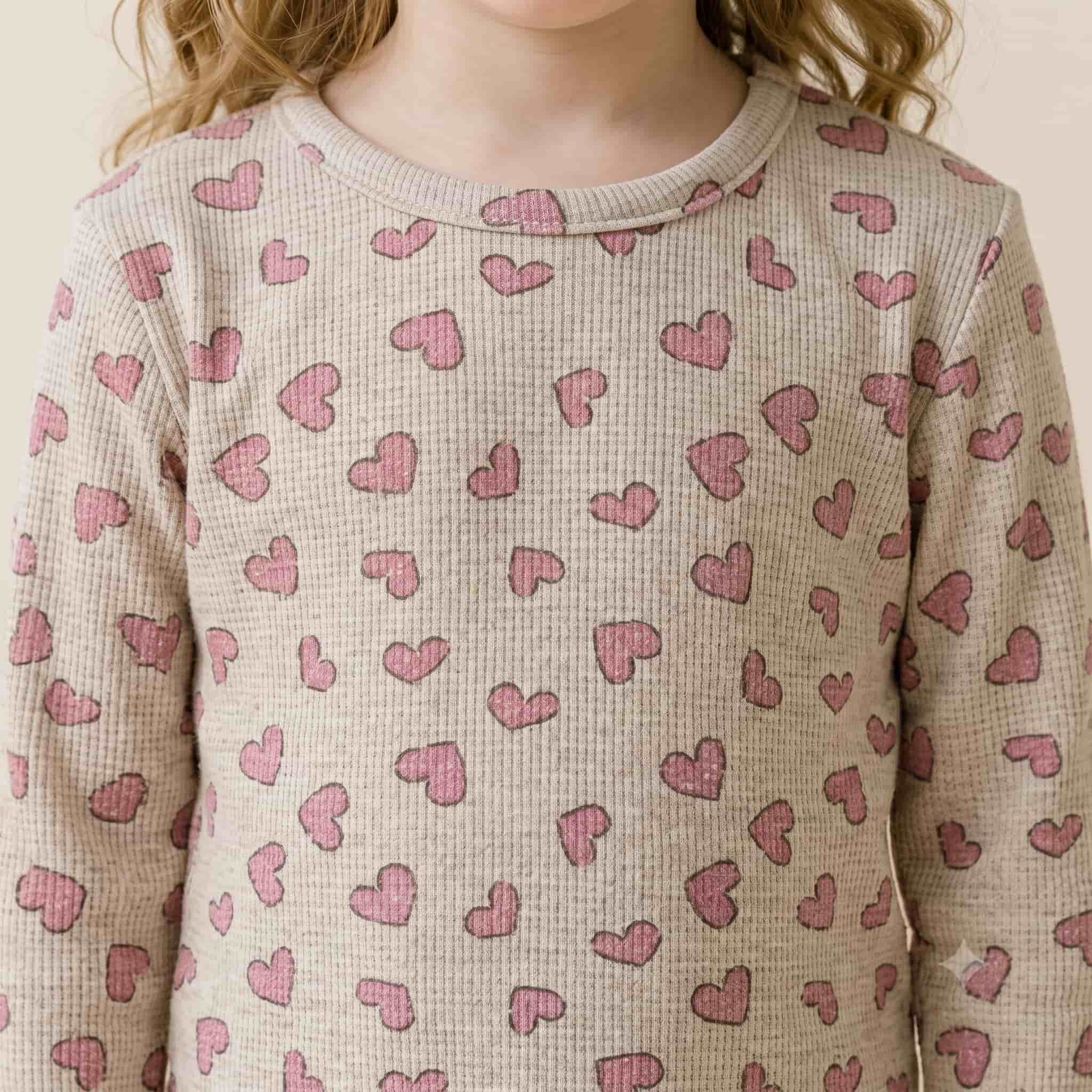 Heart Bloom Girls Full Sleeves Pajama Set - Beige