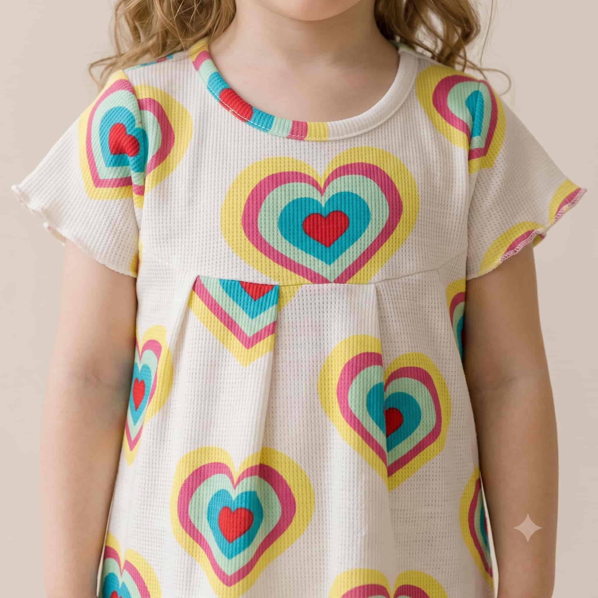 Retro Love Girls Half Sleeves Pajama Set - White