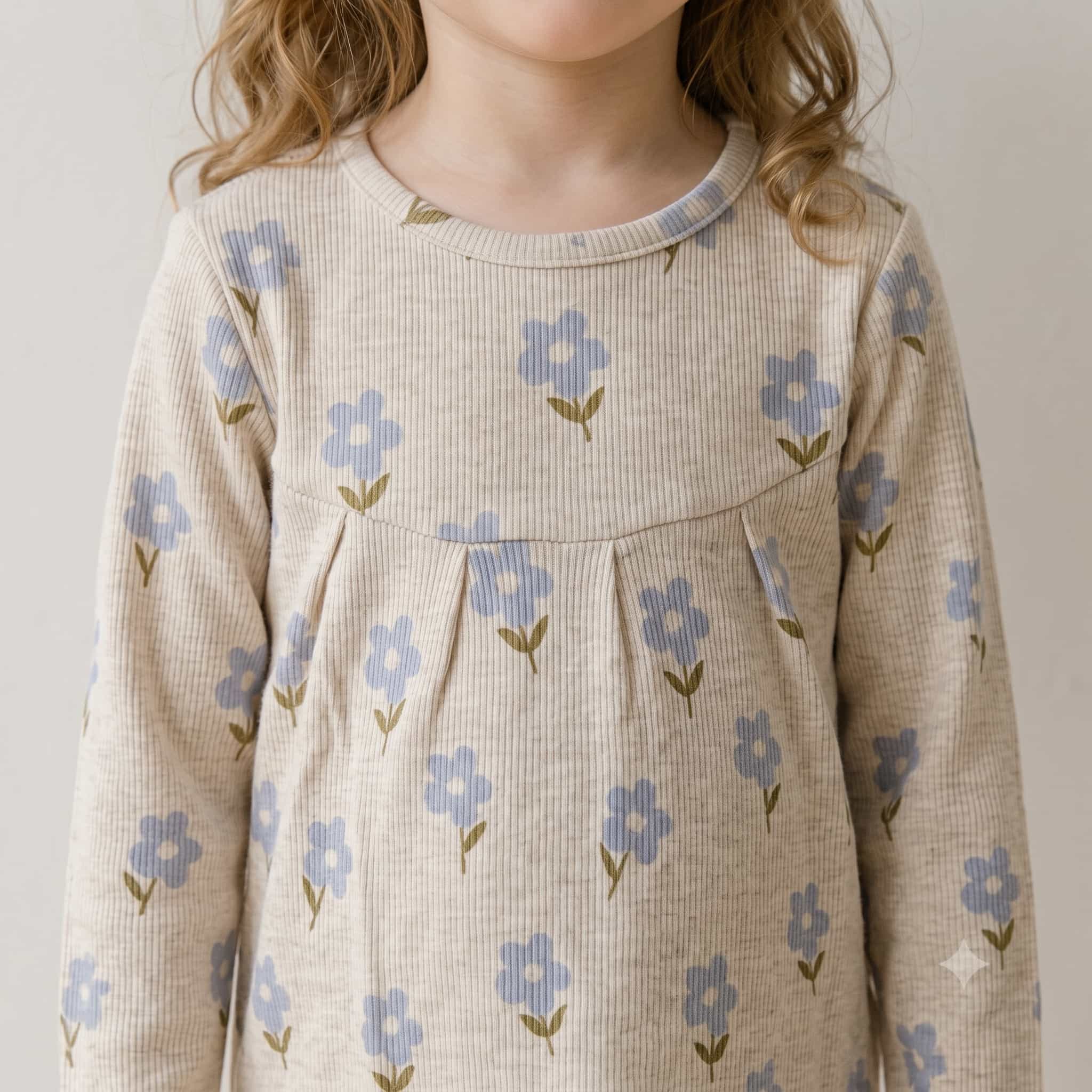 Floral Whisper Girls Full Sleeves Pajama Set - Beige