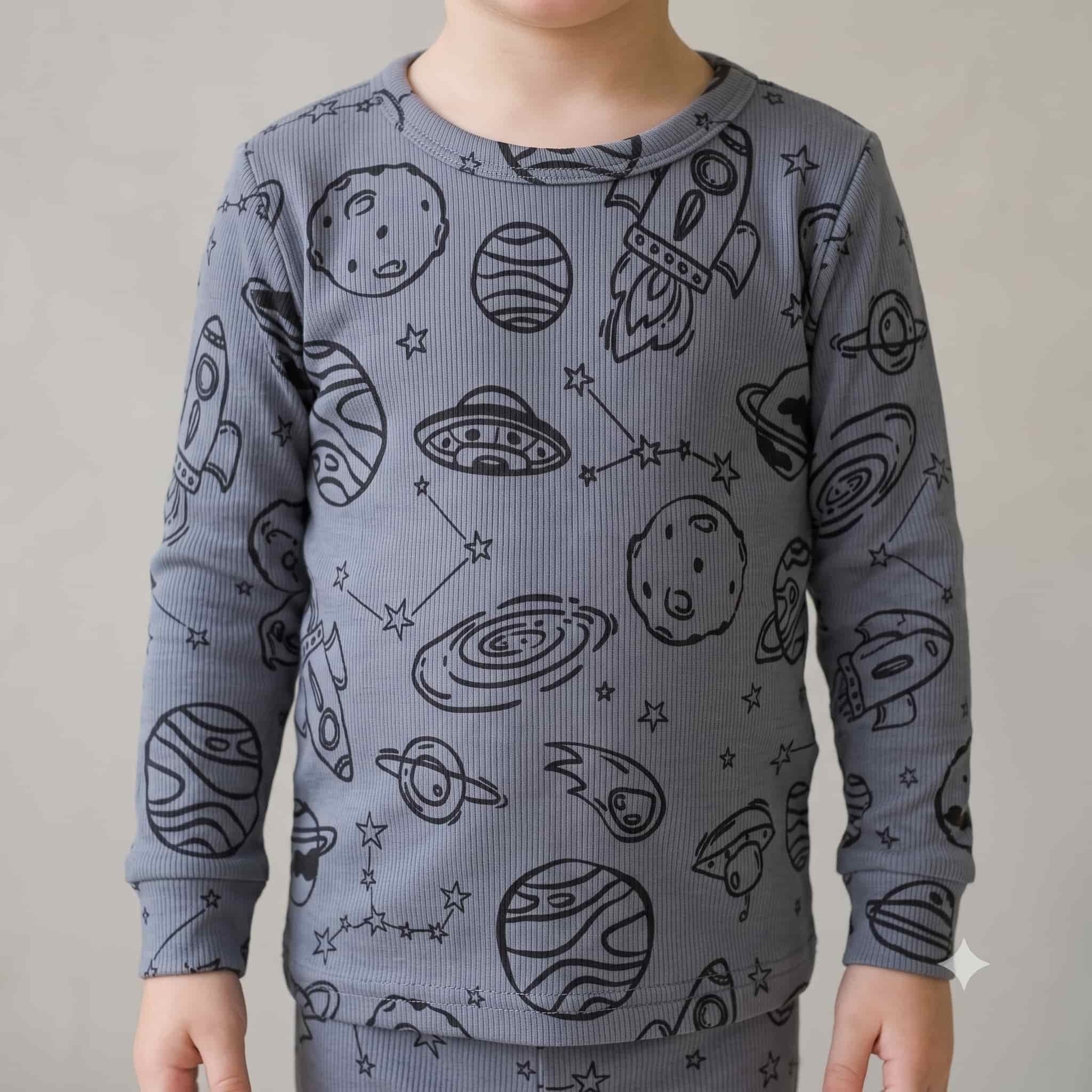 Galaxy Quest Boys Full Sleeves Pajama Set – Steel Blue