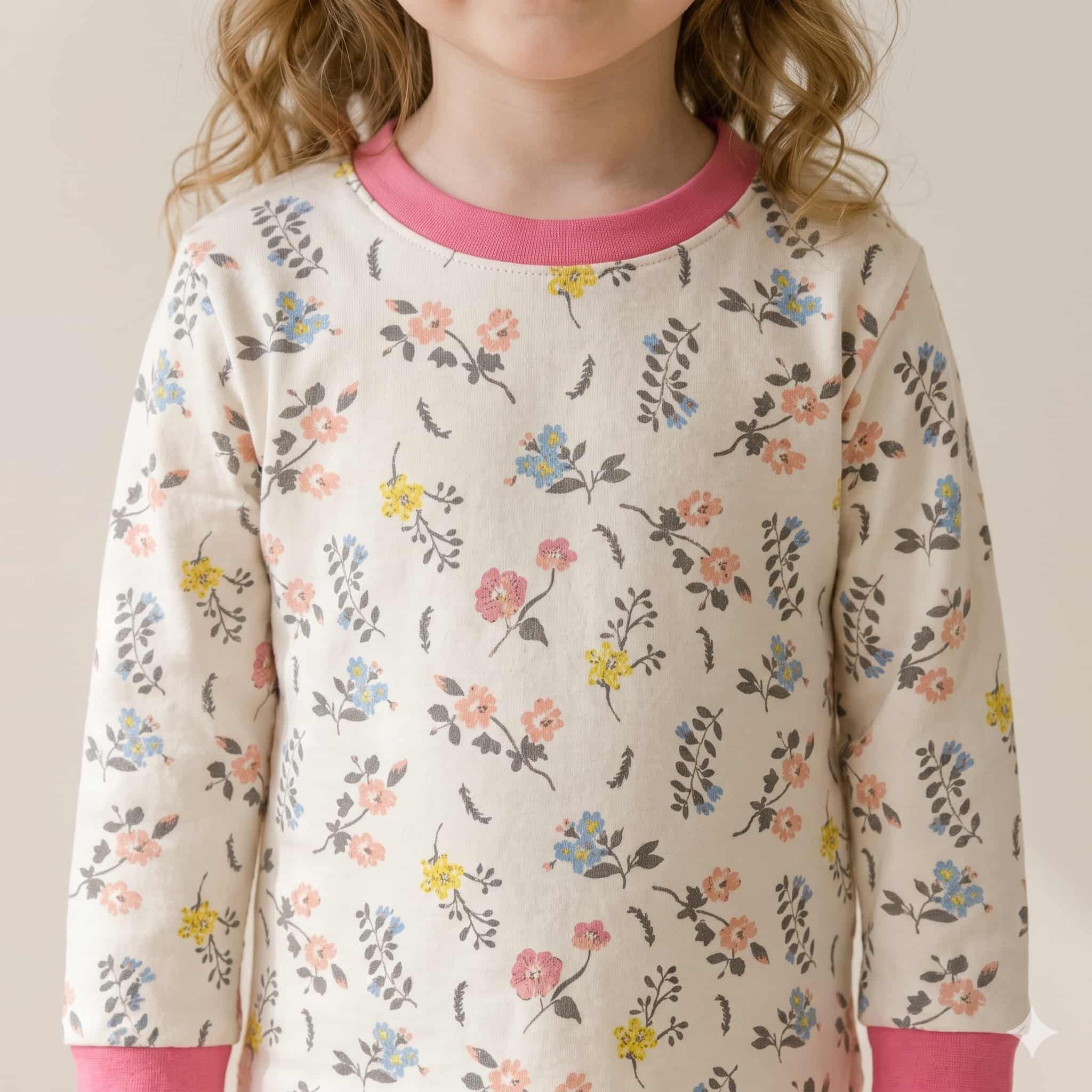 Blossom Whimsy Girls Full Sleeves Pajama Set - Cream