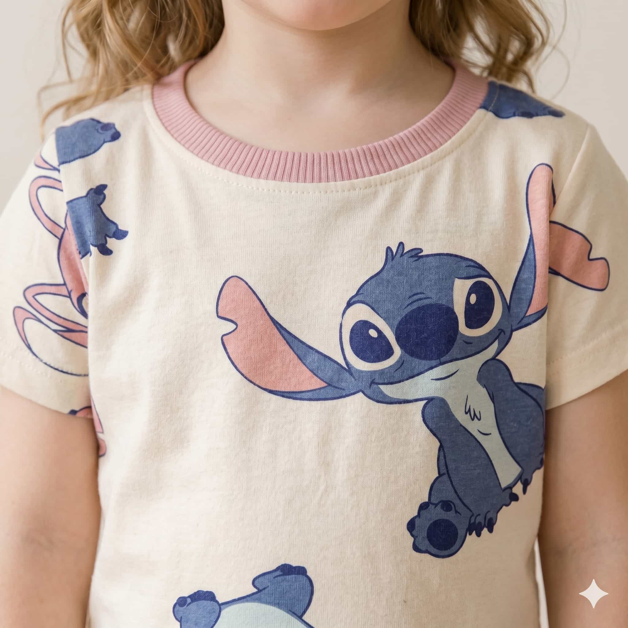 Stitch Girls Half Sleeves Pajama Set - Cream