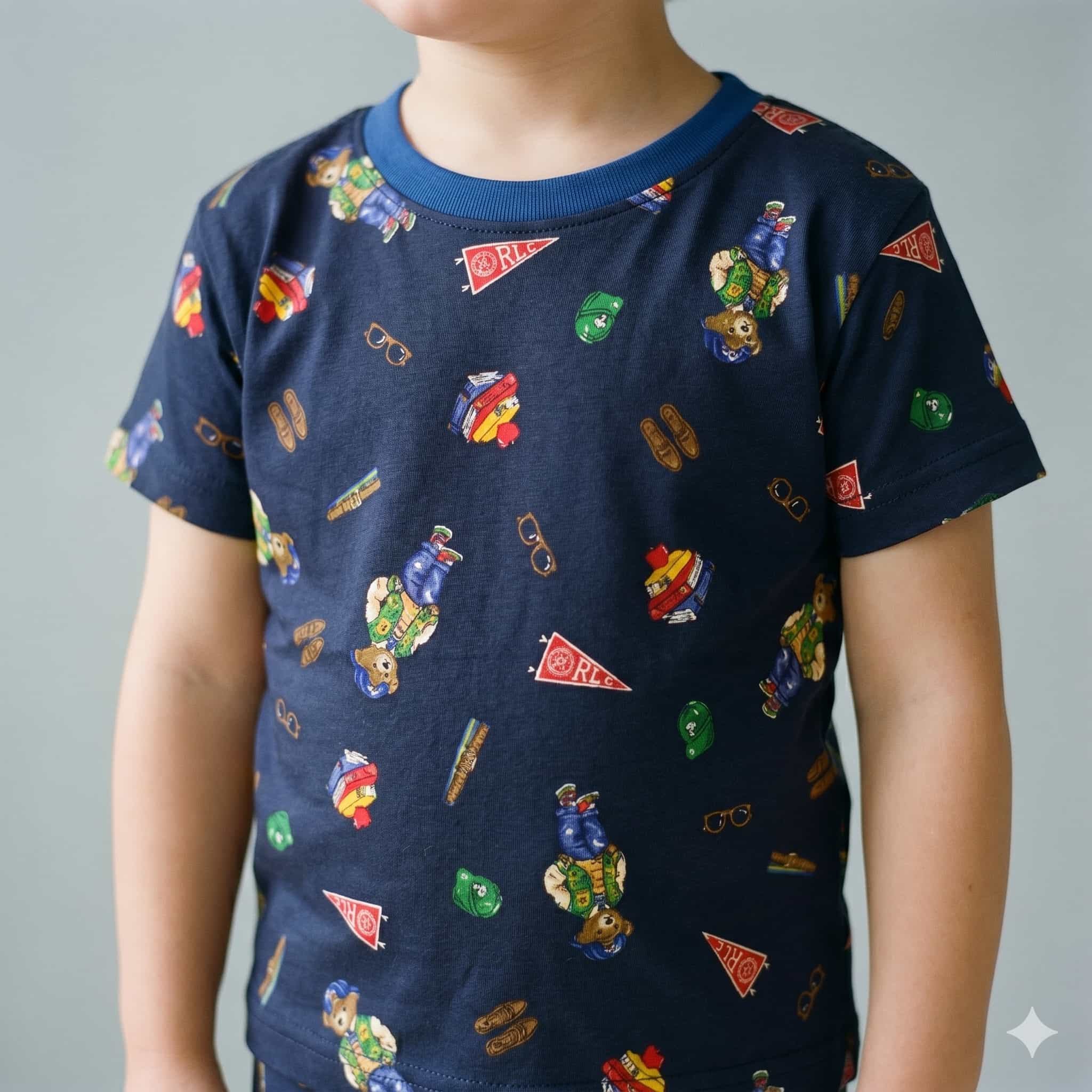 Preppy Bear Boys Half Sleeves Pajama Set - Navy Blue