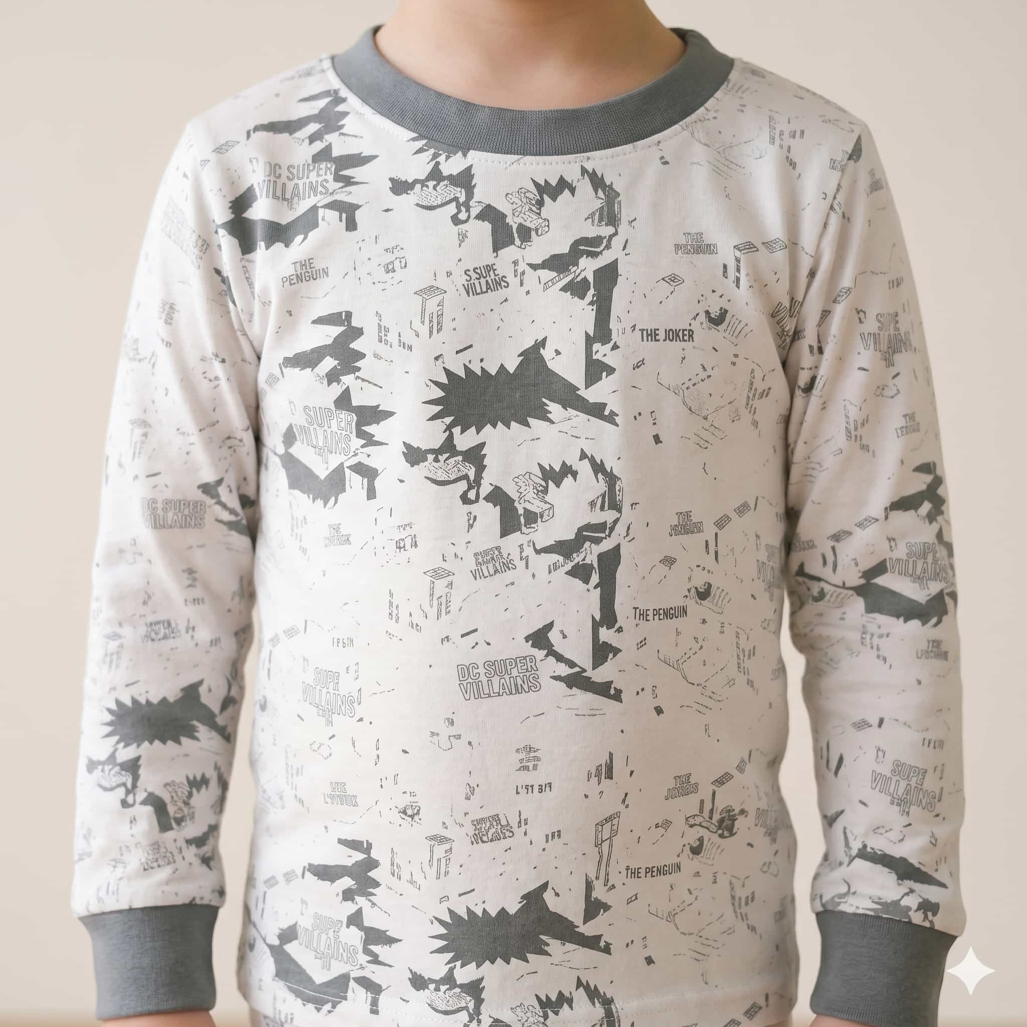 Villain Vibes Boys Full Sleeves Pajama Set -vWhite
