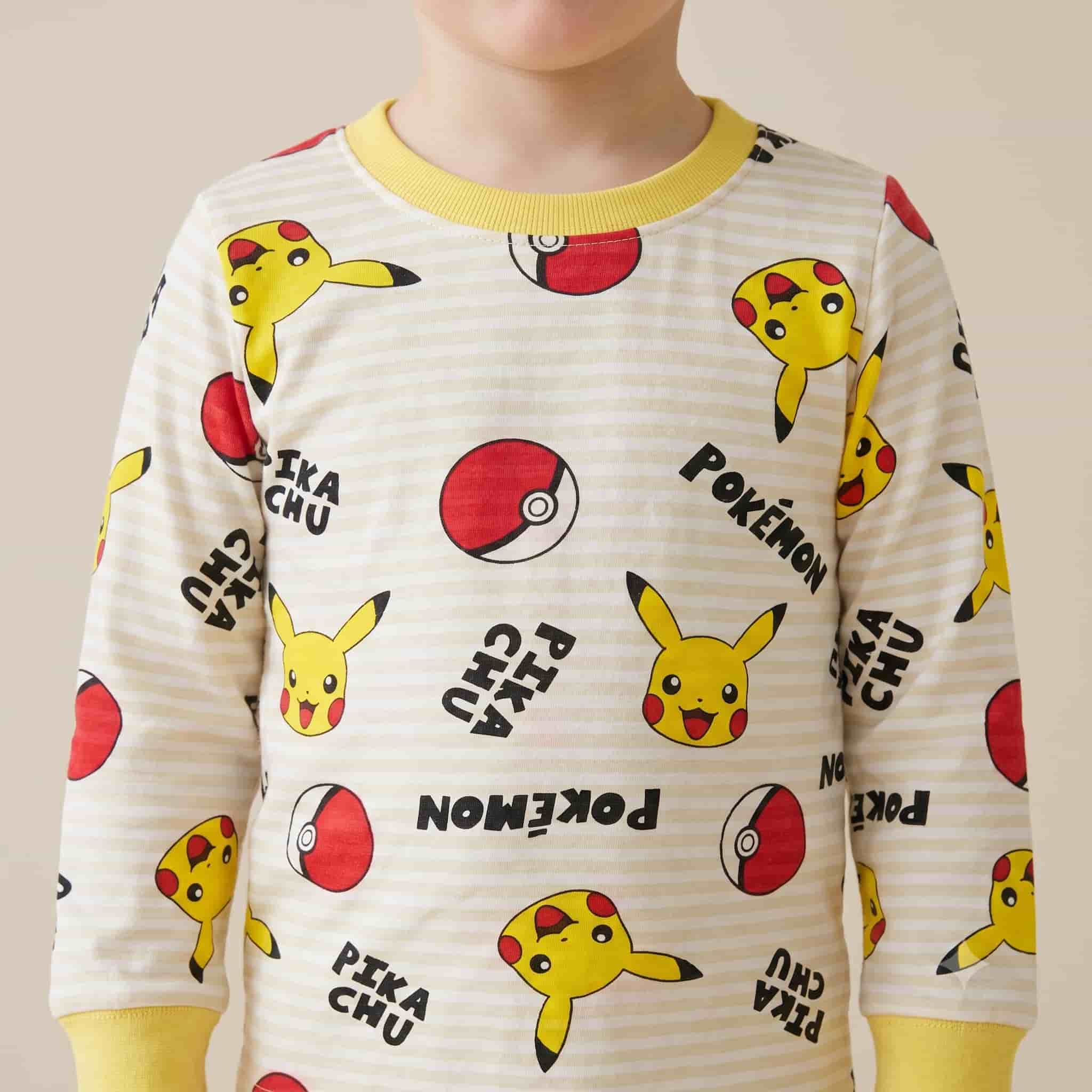 Pikachu Pokemon Boys Full Sleeves Pajama Set – Cream