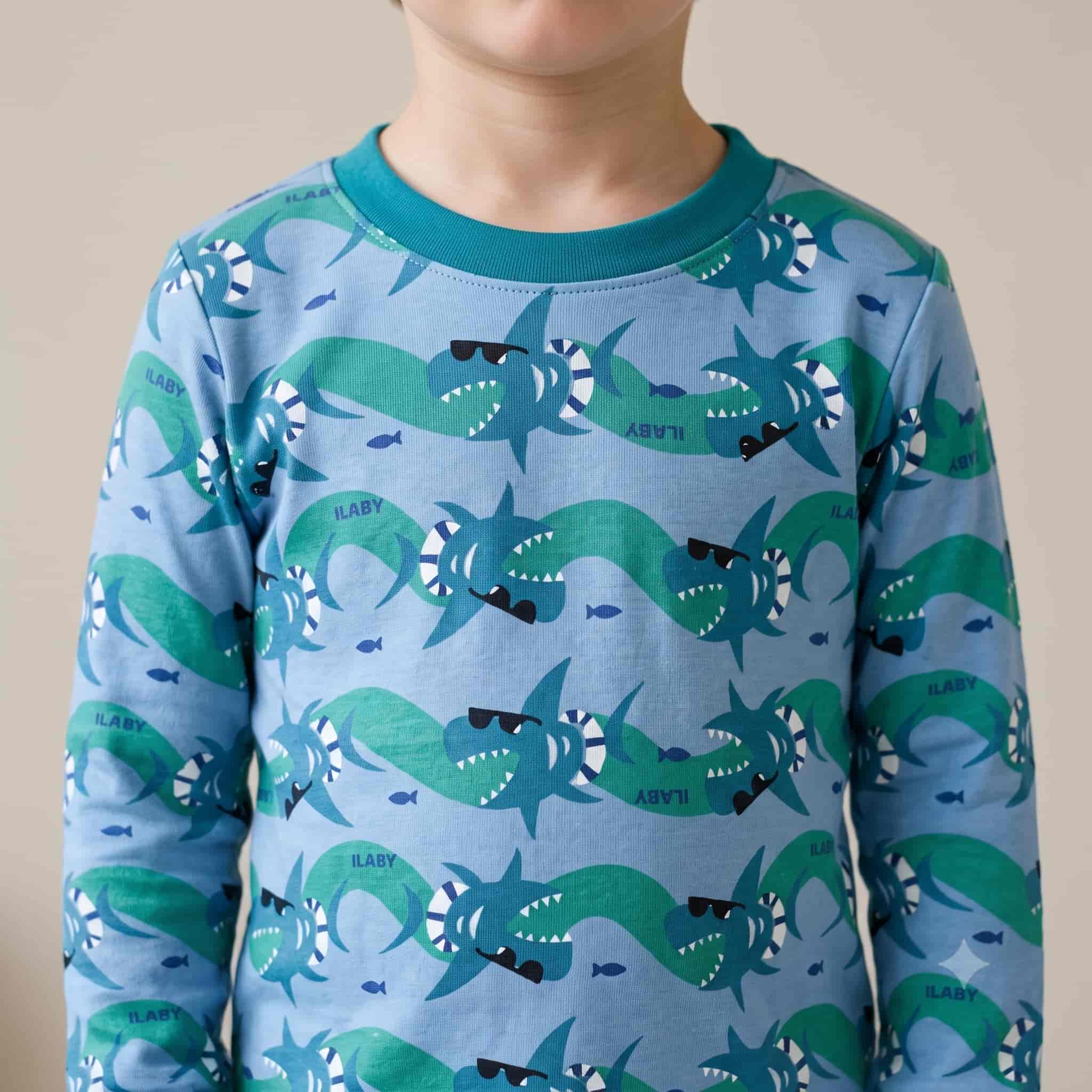Shark Squad Boys Full Sleeves Pajama Set - Blue