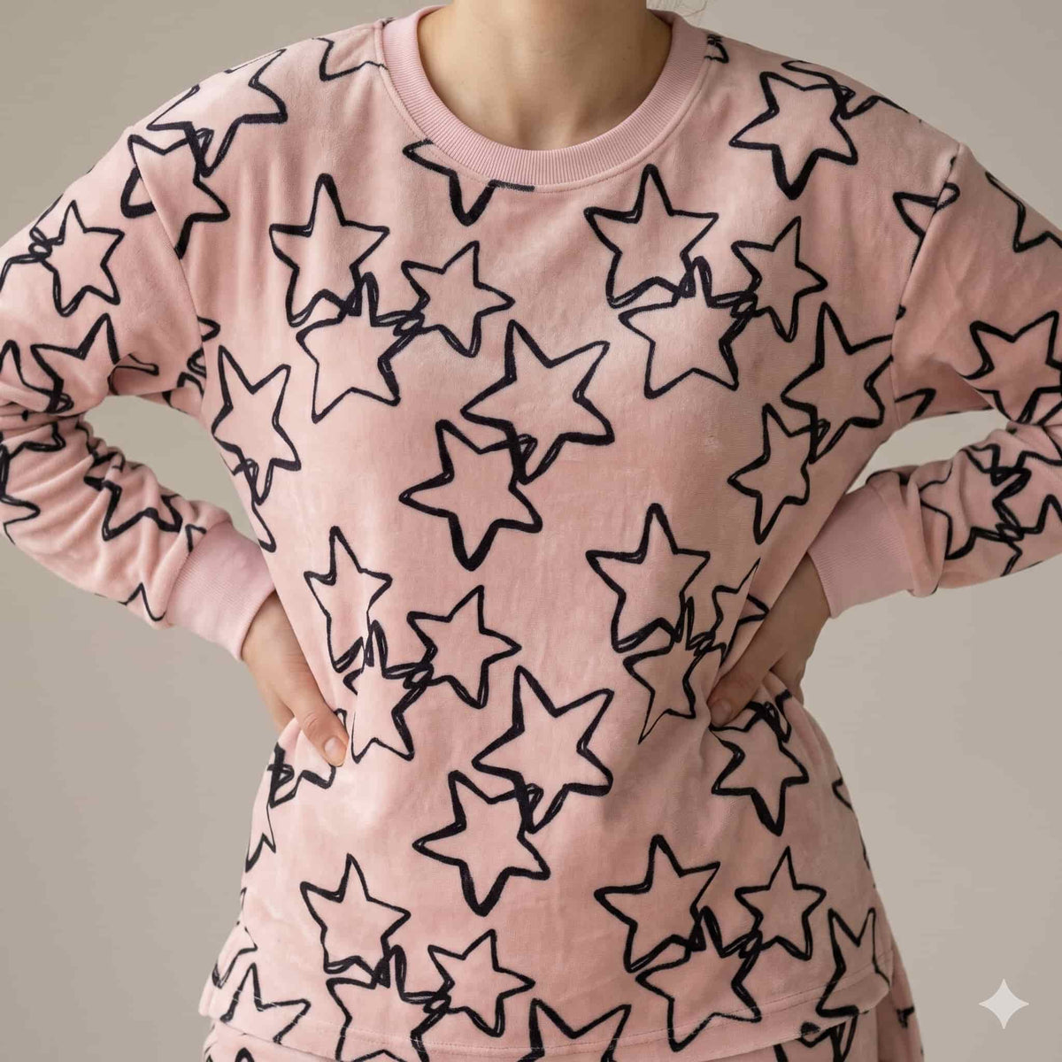 Doodle Stars Women Winter Full Sleeves Pajama Set - Blush Pink