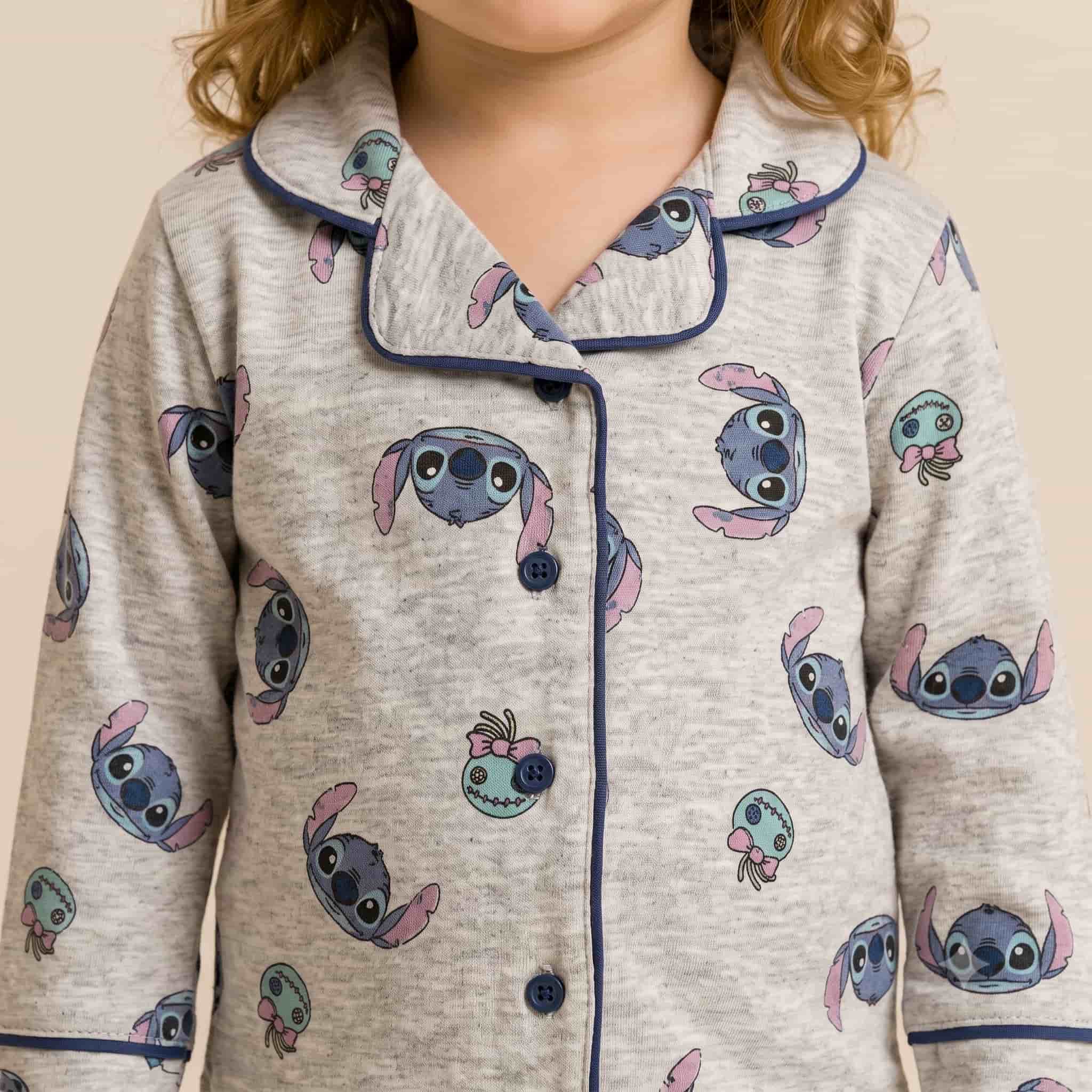 Stitch Baby Girls Full Sleeves Pajama Set – Grey