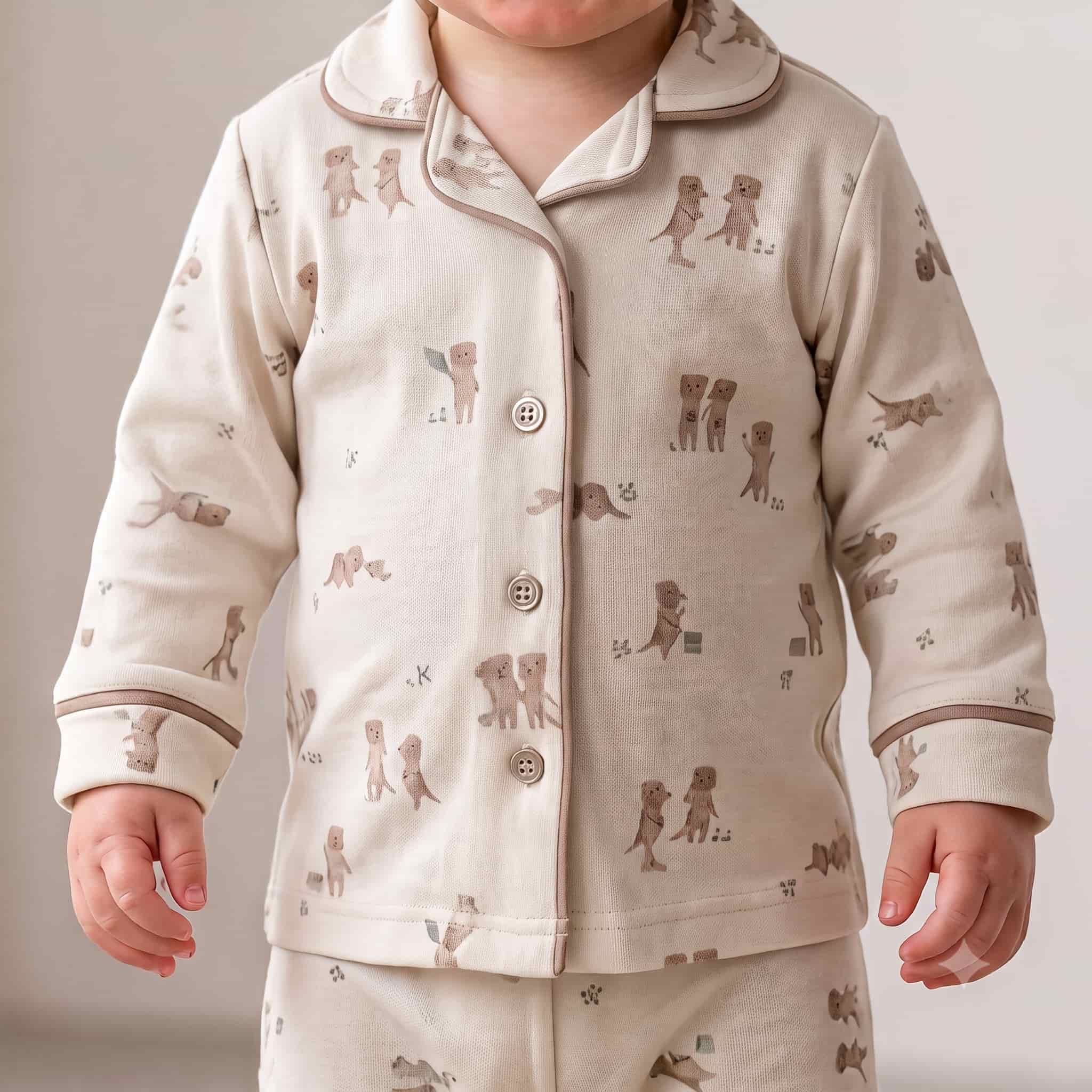 Puppy Tales Baby Boys Full Sleeves Pajama Set - Cream