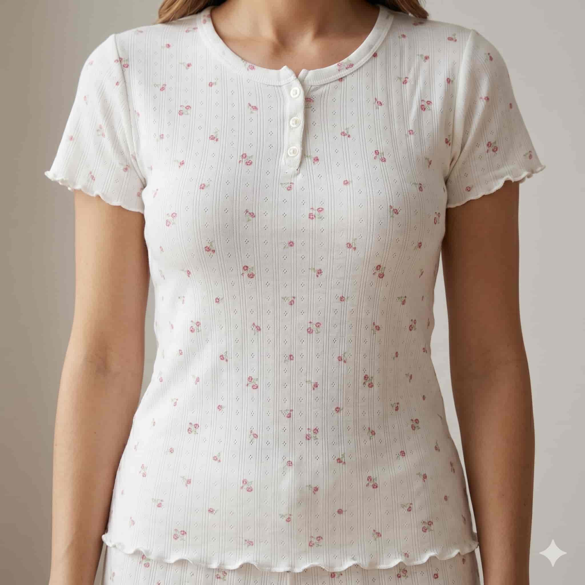 Blossom Breeze Women Half Sleeves Pajama Set - White