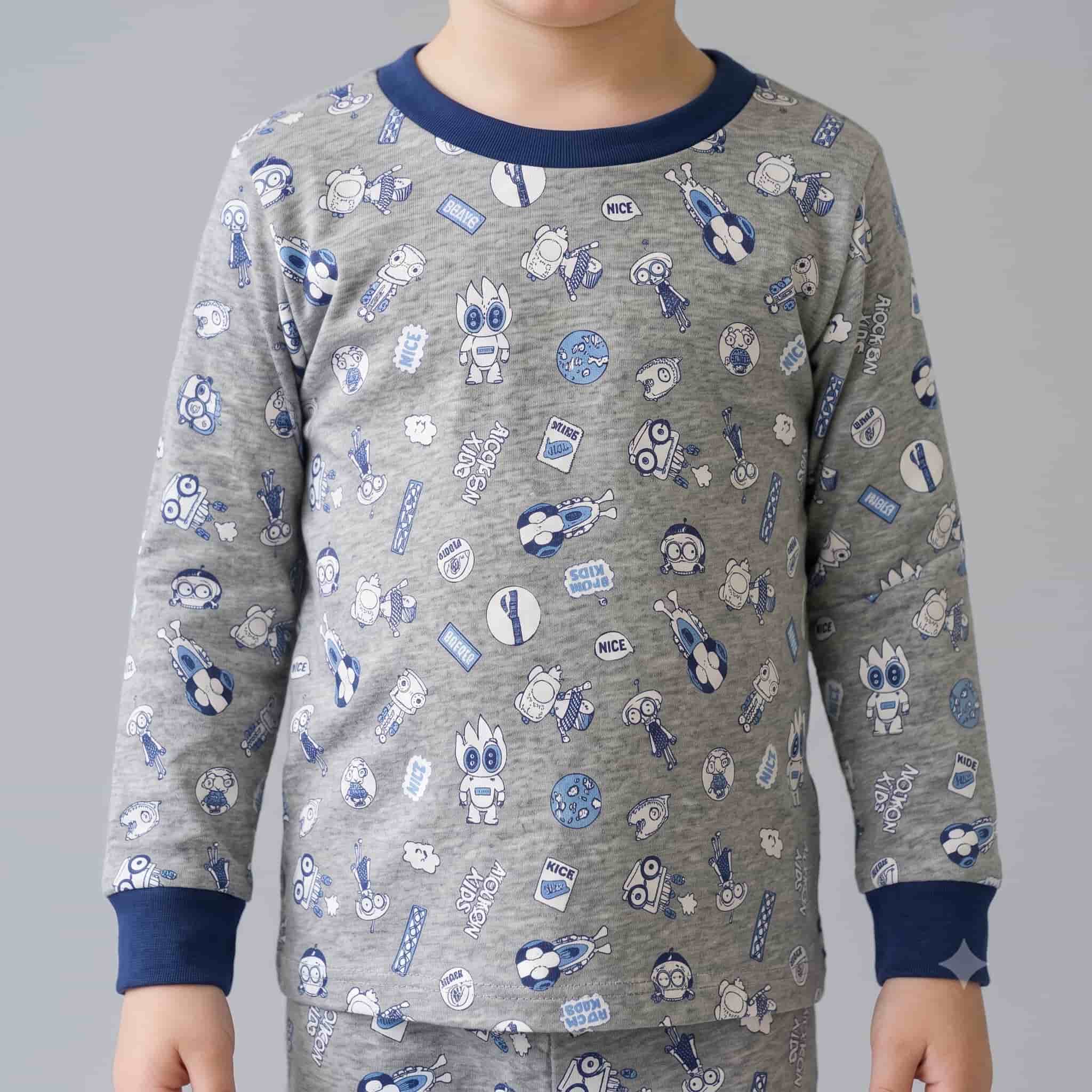 Space Squad Boys Full Sleeves Pajama Set - Navy Blue
