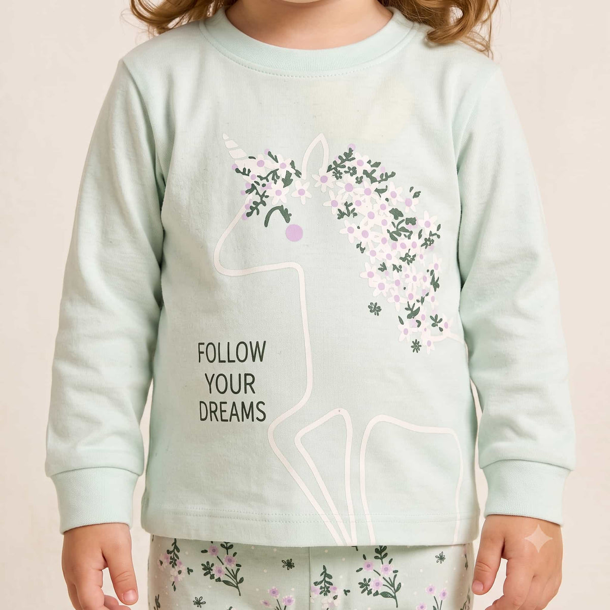 Unicorn Meadow Baby Girls Full Sleeves Pajama Set – Mint Green
