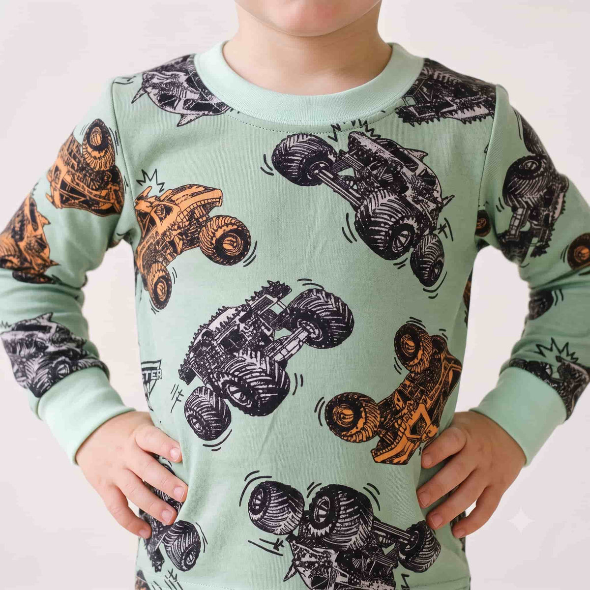Monster Truck Boys Winter Full Sleeves Pajama Set – Mint Green