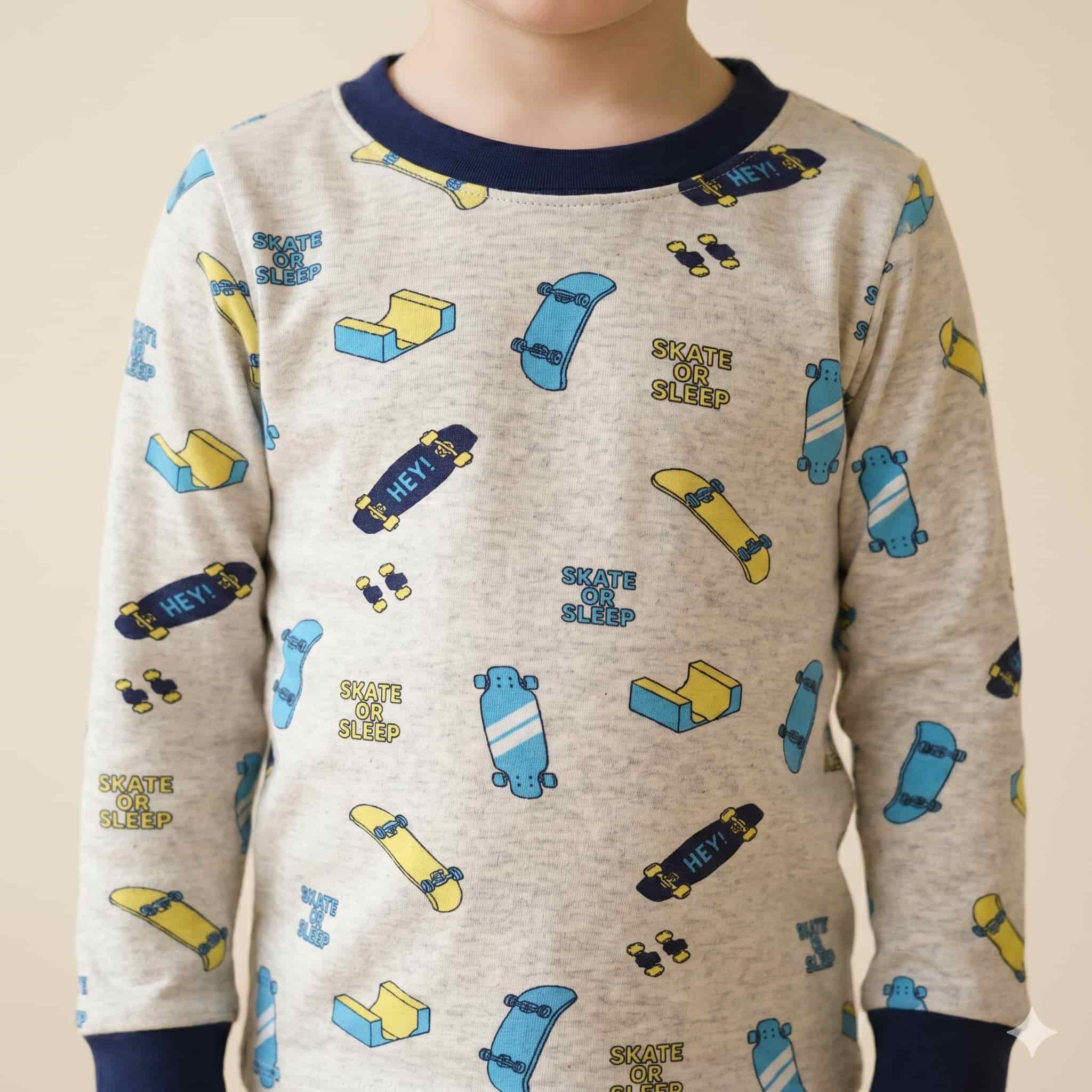 Skater Crew Boys Full Sleeves Pajama Set - Grey