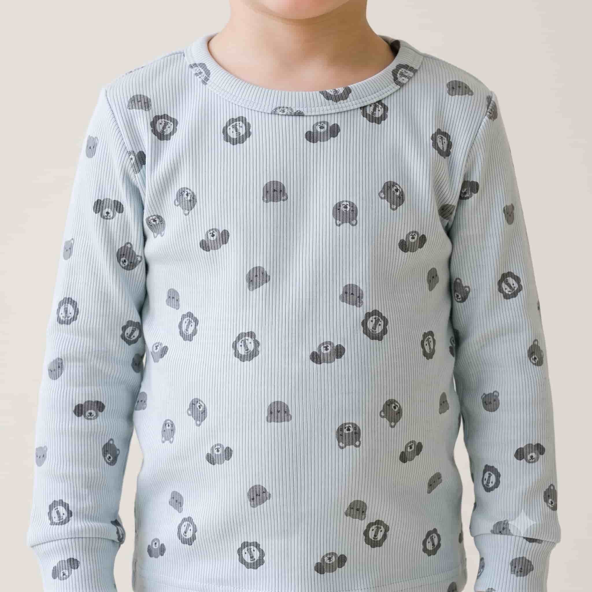 Animal Antics Boys Full Sleeves Pajama Set - Light Blue