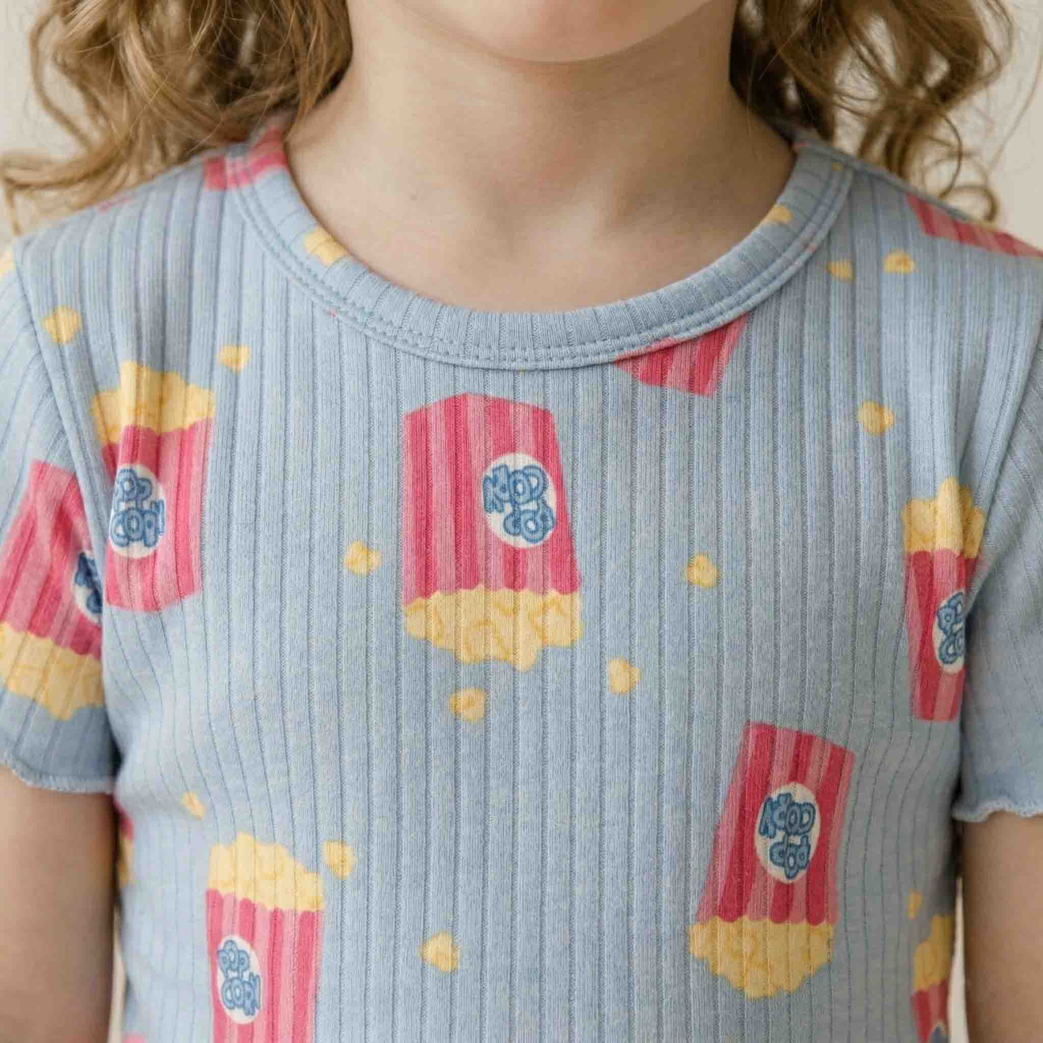 Movie Night Girls Short Sleeves Pajama Set - Blue