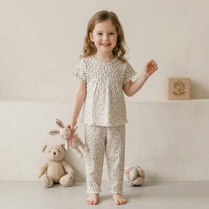 Ditsy Girls Half Sleeves Pajama Set - Cream